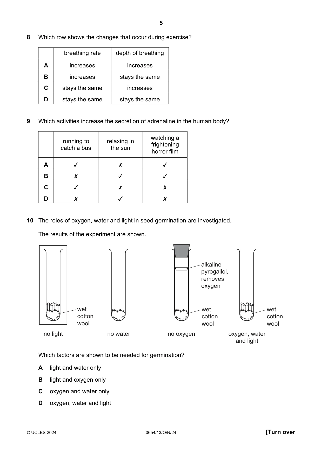 Cambridge IGCSE Sciences - Co-ordinated (Double) 0654 2024 Oct/Nov Paper 1 · Variant 3 question paper, page 5 of 20