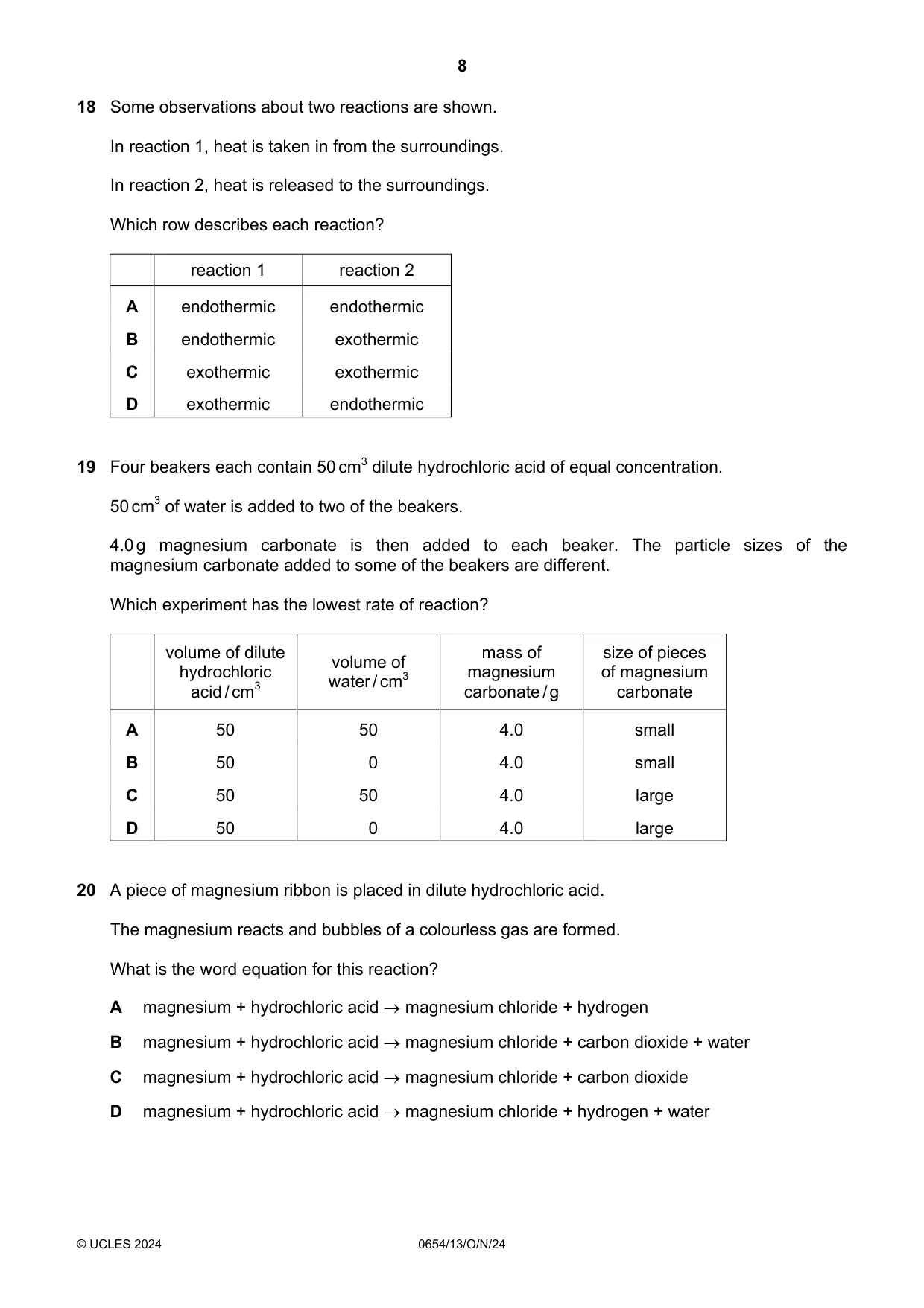 Cambridge IGCSE Sciences - Co-ordinated (Double) 0654 2024 Oct/Nov Paper 1 · Variant 3 question paper, page 8 of 20