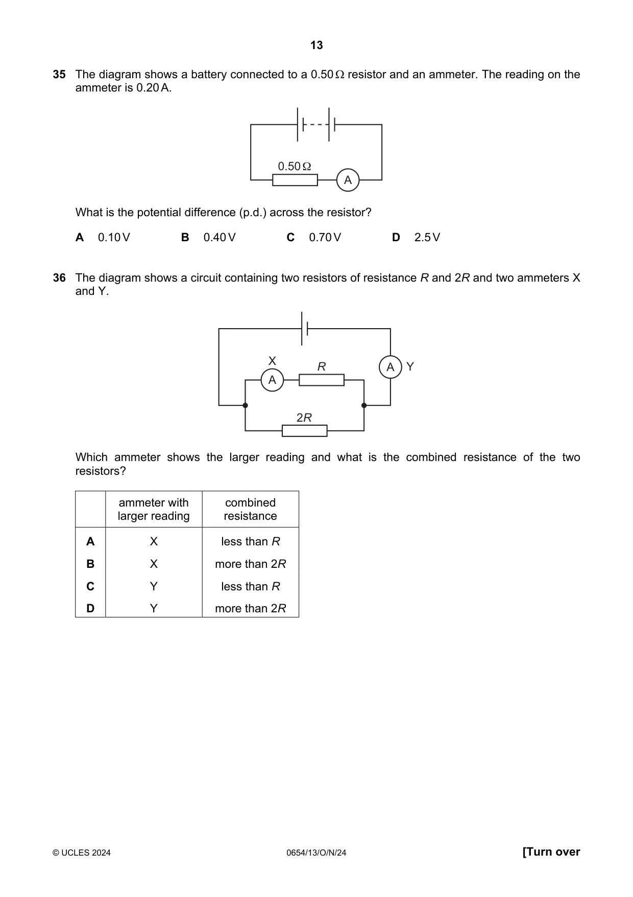 Cambridge IGCSE Sciences - Co-ordinated (Double) 0654 2024 Oct/Nov Paper 1 · Variant 3 question paper, page 13 of 20