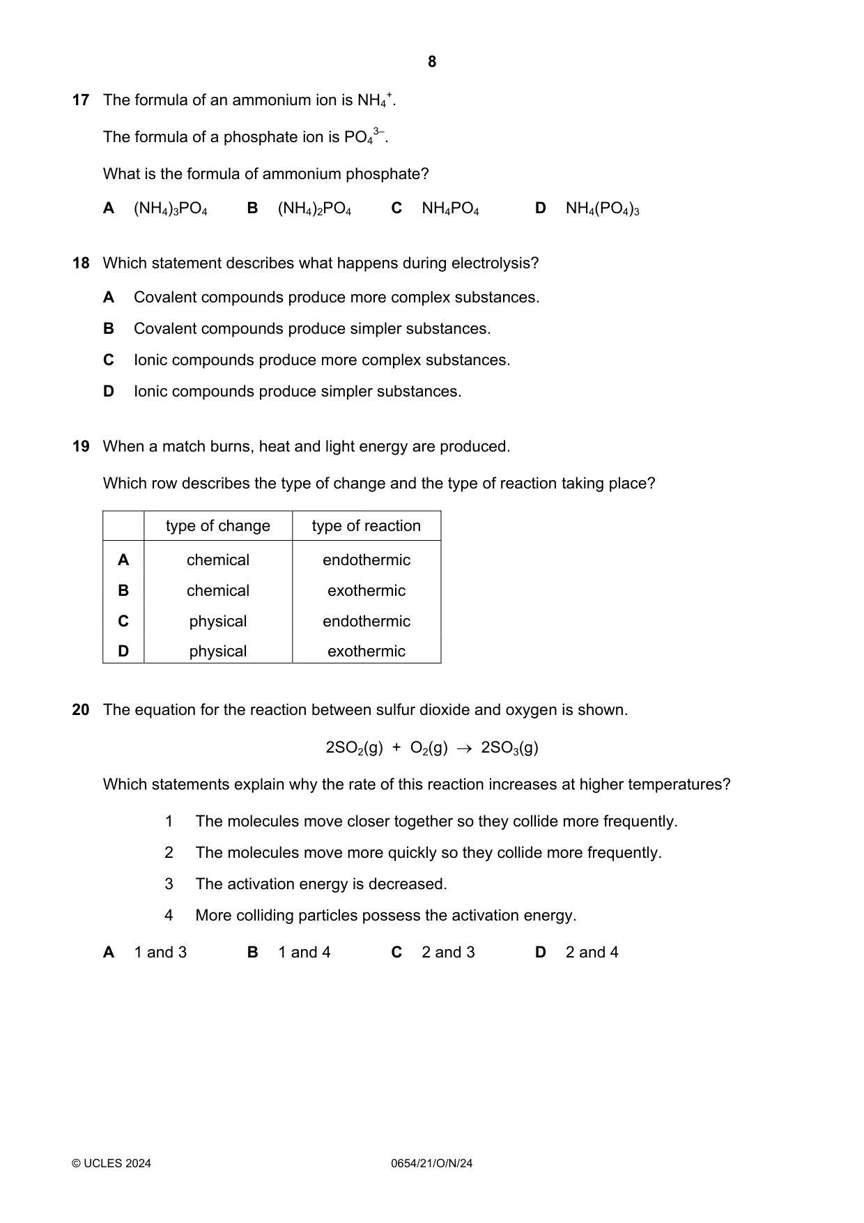 Cambridge IGCSE Sciences - Co-ordinated (Double) 0654 2024 Oct/Nov Paper 2 · Variant 1 question paper, page 8 of 16