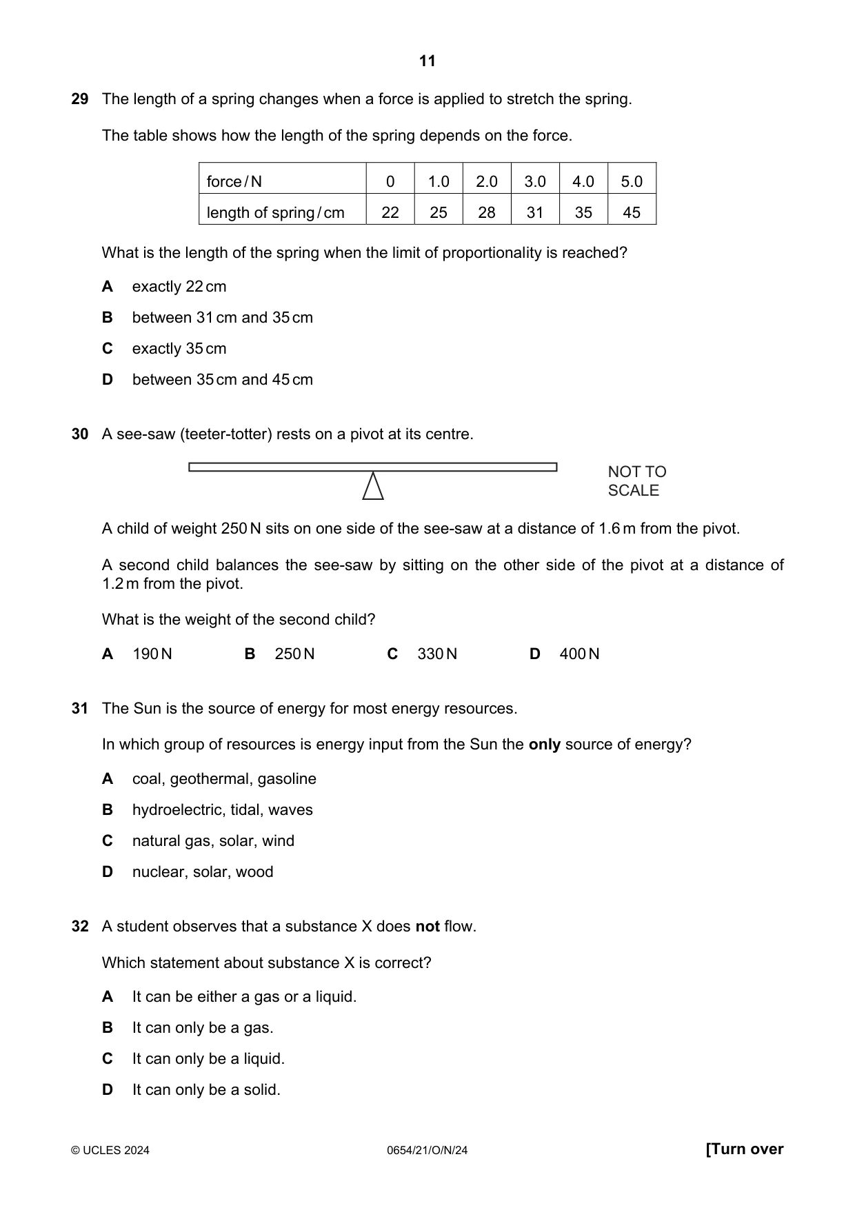 Cambridge IGCSE Sciences - Co-ordinated (Double) 0654 2024 Oct/Nov Paper 2 · Variant 1 question paper, page 11 of 16