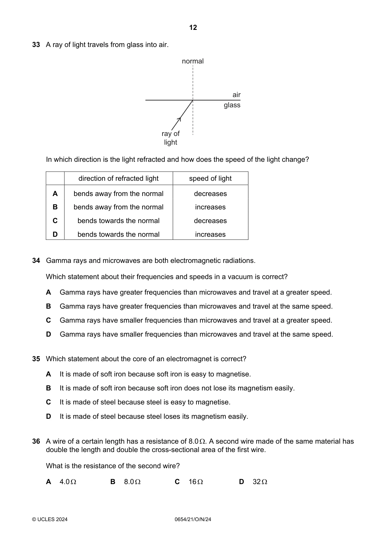 Cambridge IGCSE Sciences - Co-ordinated (Double) 0654 2024 Oct/Nov Paper 2 · Variant 1 question paper, page 12 of 16