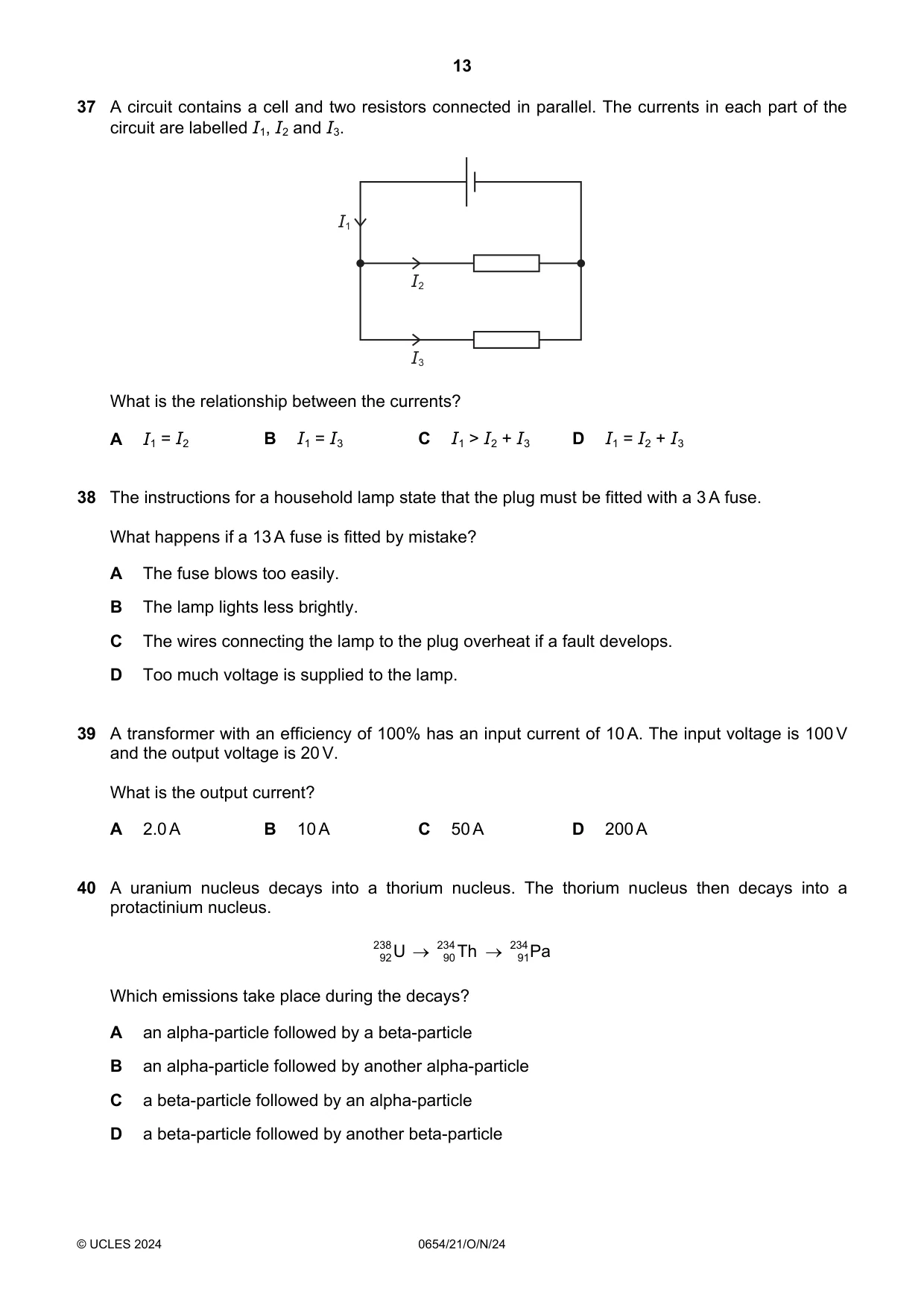 Cambridge IGCSE Sciences - Co-ordinated (Double) 0654 2024 Oct/Nov Paper 2 · Variant 1 question paper, page 13 of 16