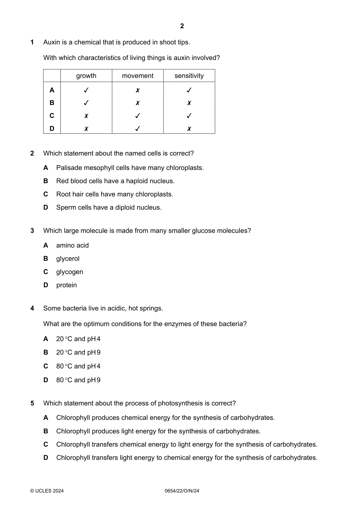 Cambridge IGCSE Sciences - Co-ordinated (Double) 0654 2024 Oct/Nov Paper 2 · Variant 2 question paper, page 2 of 16