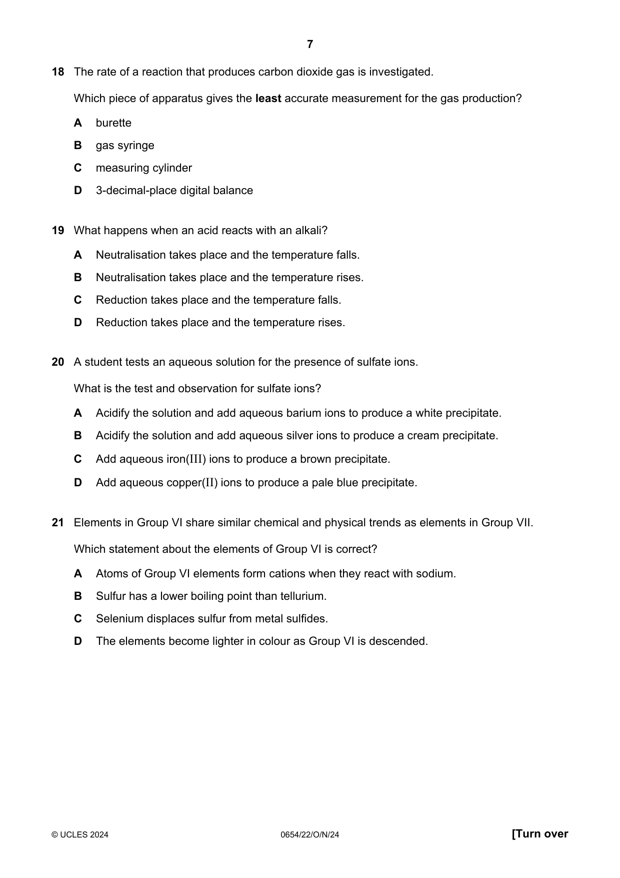 Cambridge IGCSE Sciences - Co-ordinated (Double) 0654 2024 Oct/Nov Paper 2 · Variant 2 question paper, page 7 of 16