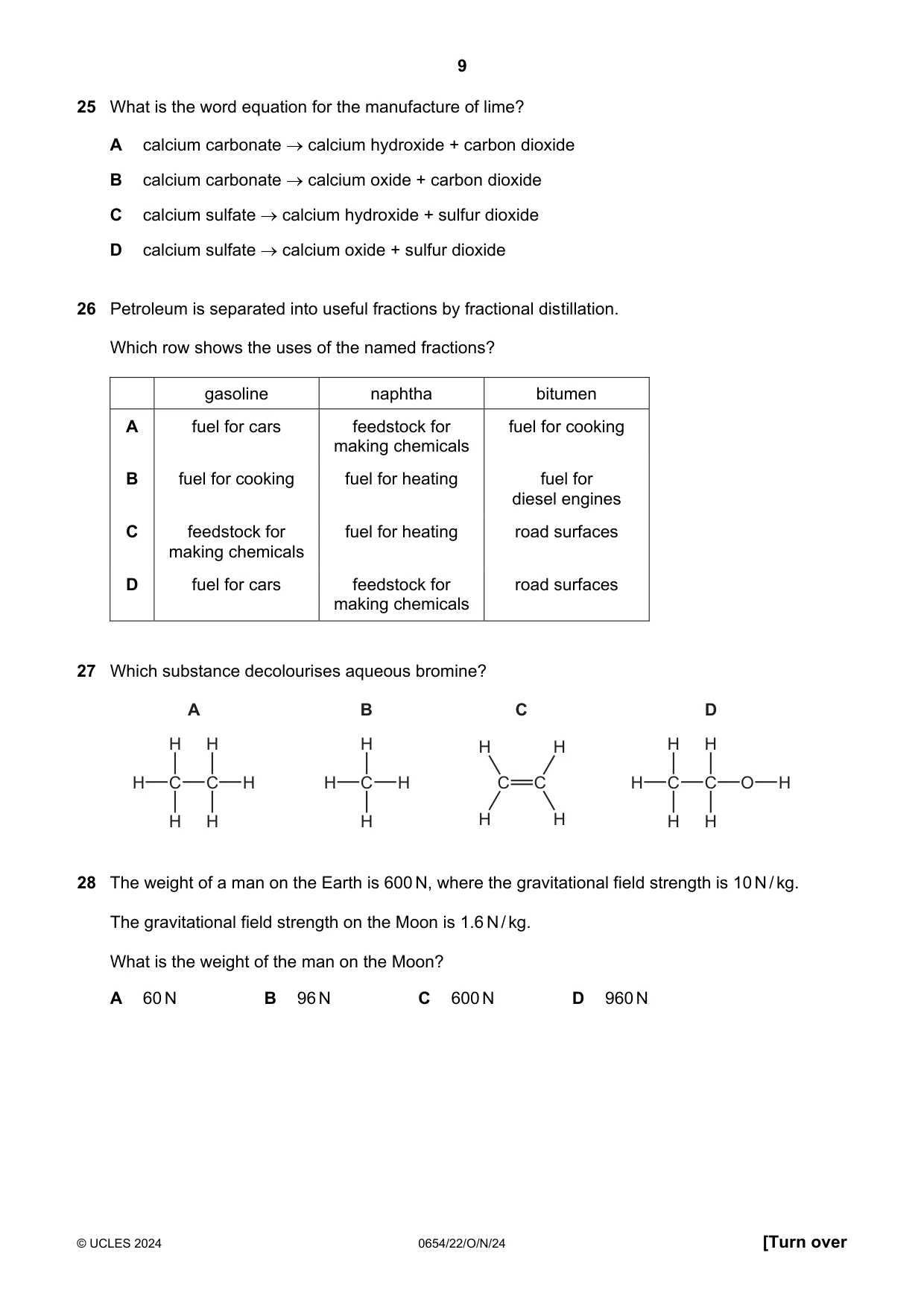 Cambridge IGCSE Sciences - Co-ordinated (Double) 0654 2024 Oct/Nov Paper 2 · Variant 2 question paper, page 9 of 16