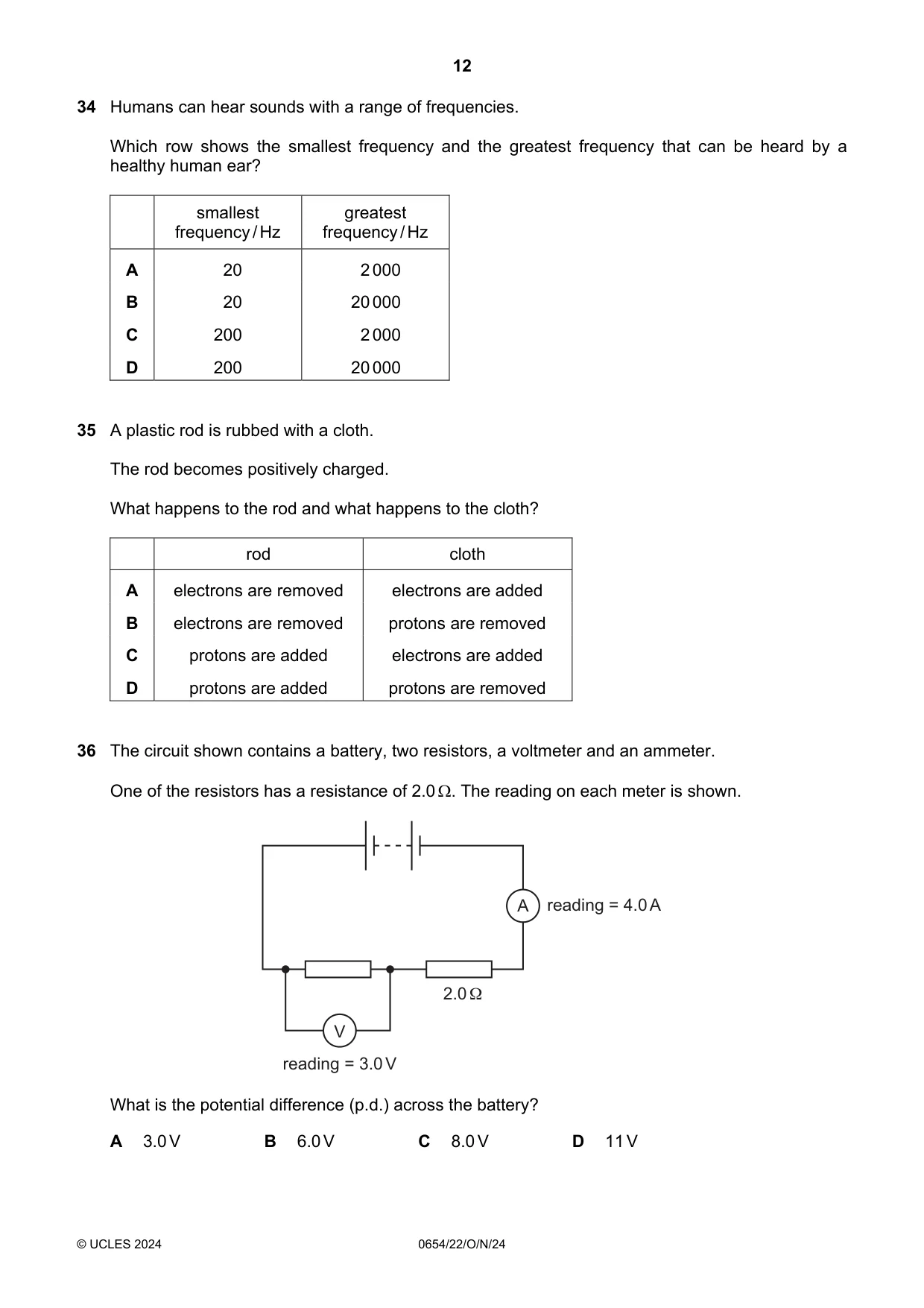 Cambridge IGCSE Sciences - Co-ordinated (Double) 0654 2024 Oct/Nov Paper 2 · Variant 2 question paper, page 12 of 16