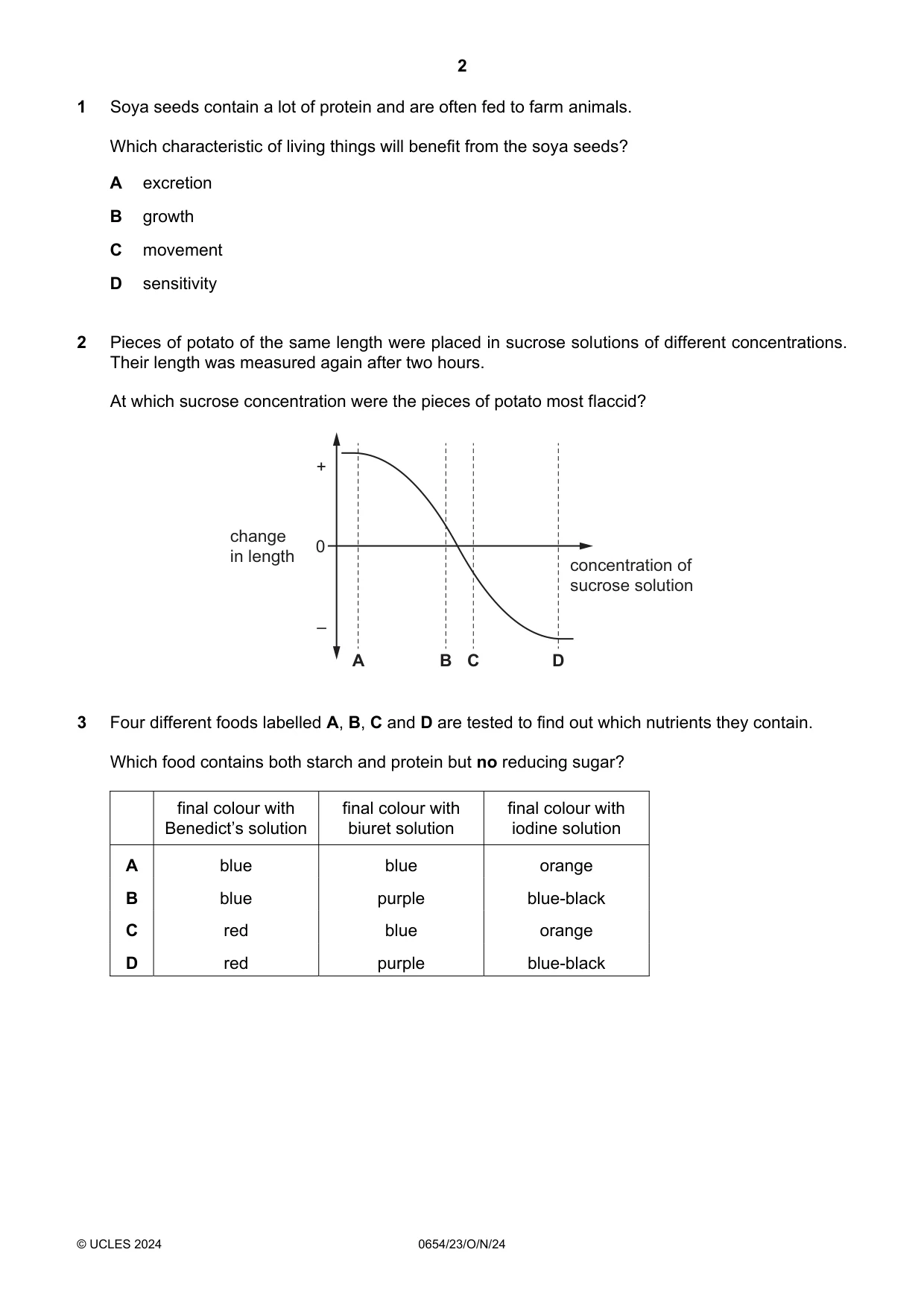 Cambridge IGCSE Sciences - Co-ordinated (Double) 0654 2024 Oct/Nov Paper 2 · Variant 3 question paper, page 2 of 20