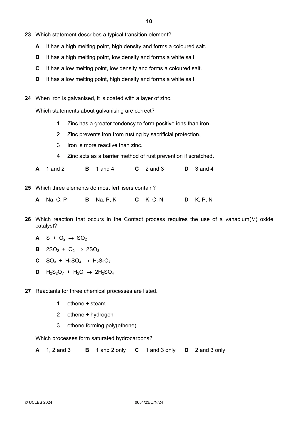 Cambridge IGCSE Sciences - Co-ordinated (Double) 0654 2024 Oct/Nov Paper 2 · Variant 3 question paper, page 10 of 20