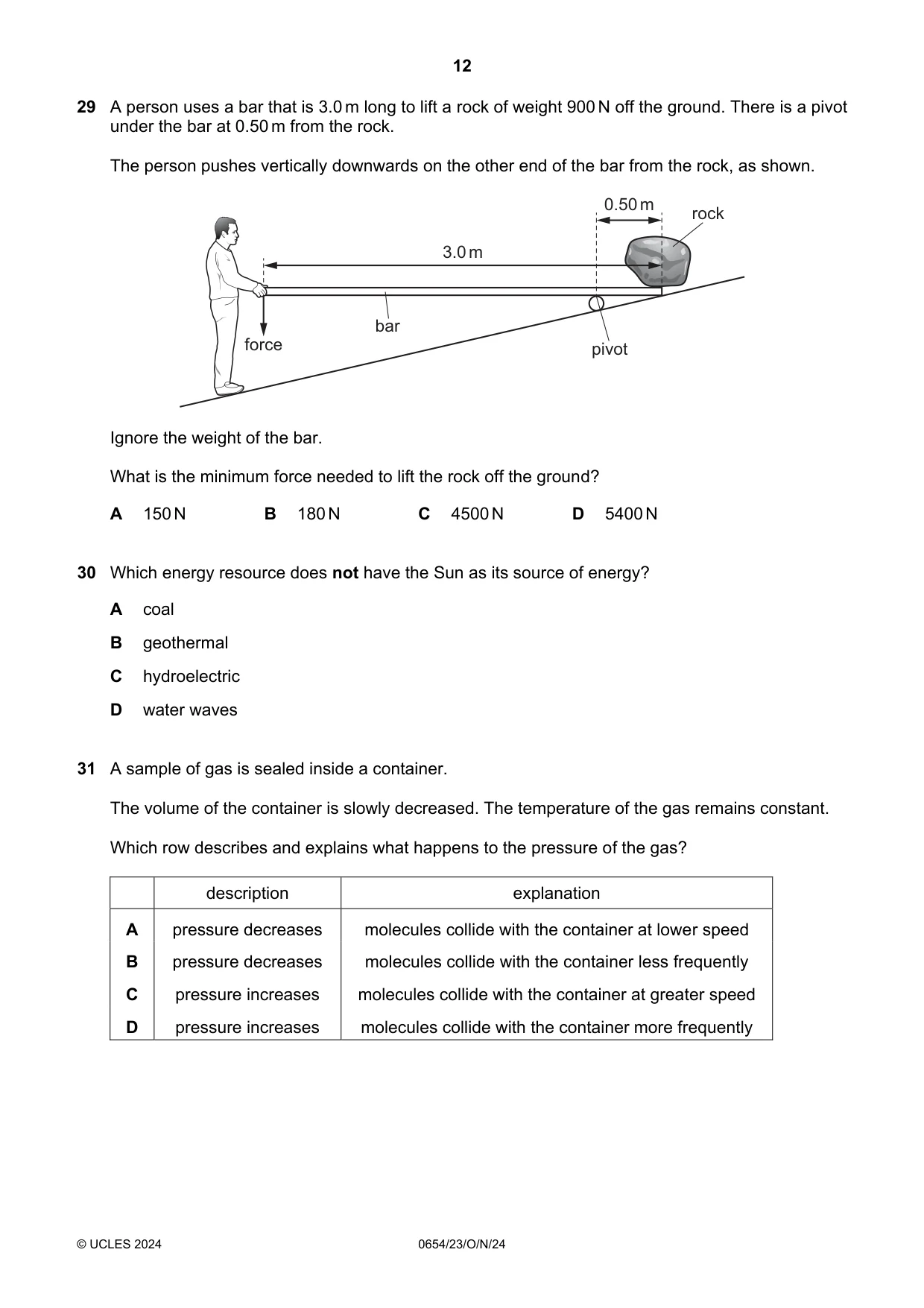 Cambridge IGCSE Sciences - Co-ordinated (Double) 0654 2024 Oct/Nov Paper 2 · Variant 3 question paper, page 12 of 20