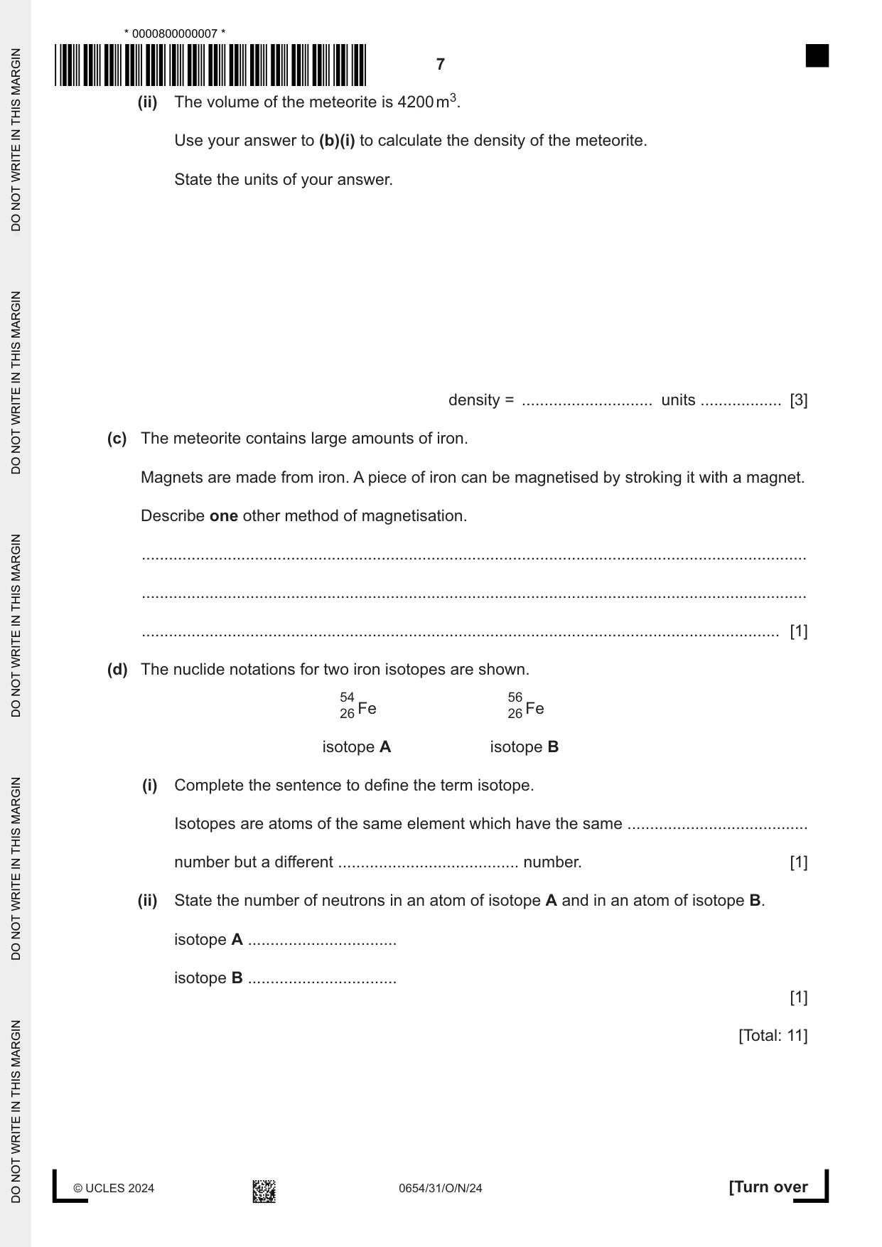 Cambridge IGCSE Sciences - Co-ordinated (Double) 0654 2024 Oct/Nov Paper 3 · Variant 1 question paper, page 7 of 28