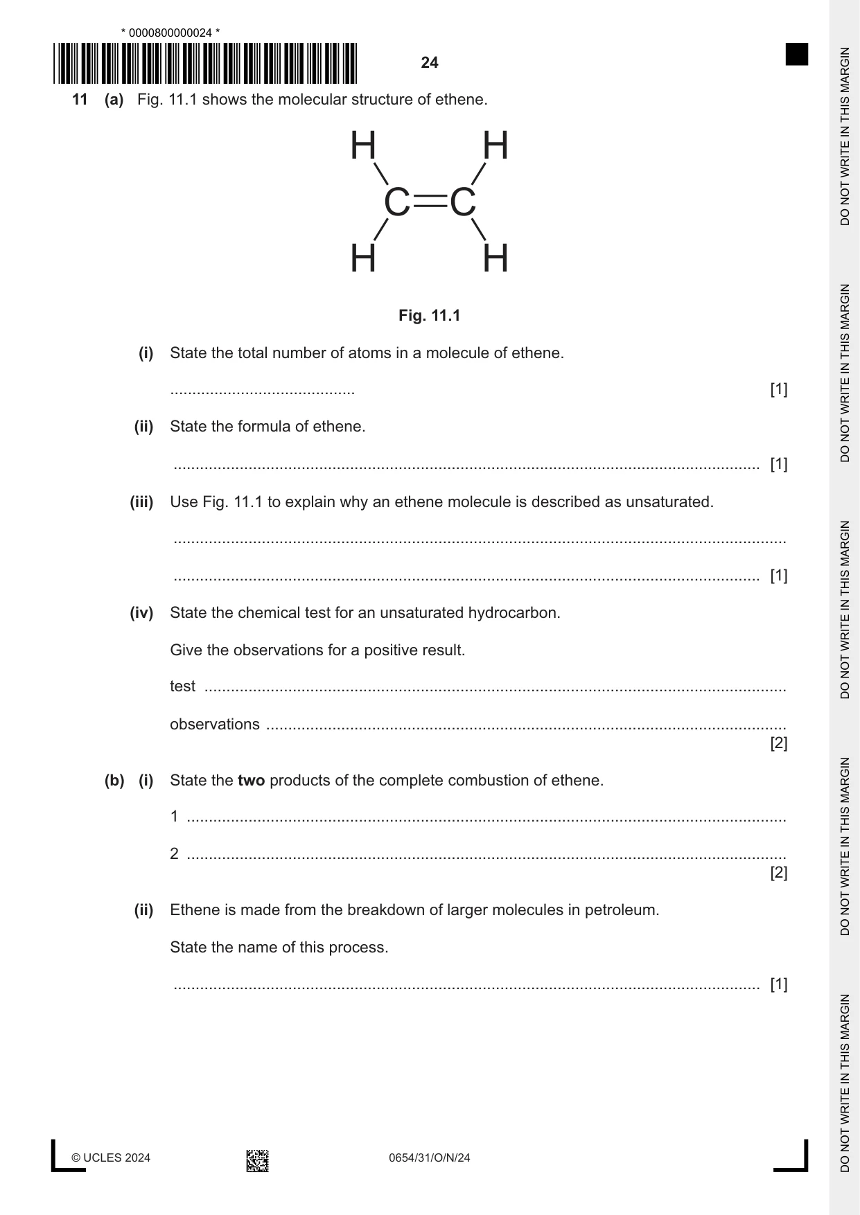Cambridge IGCSE Sciences - Co-ordinated (Double) 0654 2024 Oct/Nov Paper 3 · Variant 1 question paper, page 24 of 28