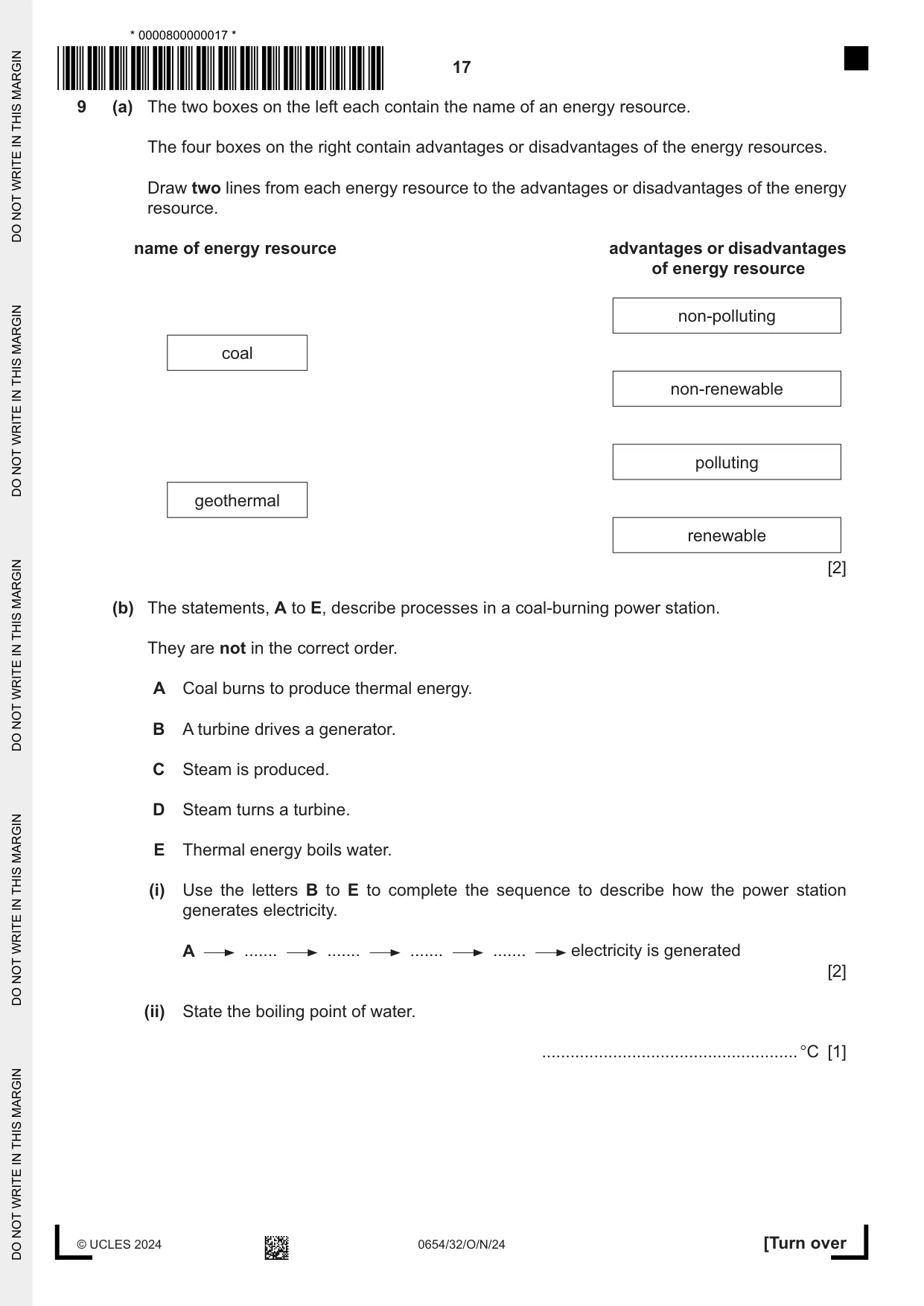Cambridge IGCSE Sciences - Co-ordinated (Double) 0654 2024 Oct/Nov Paper 3 · Variant 2 question paper, page 17 of 28