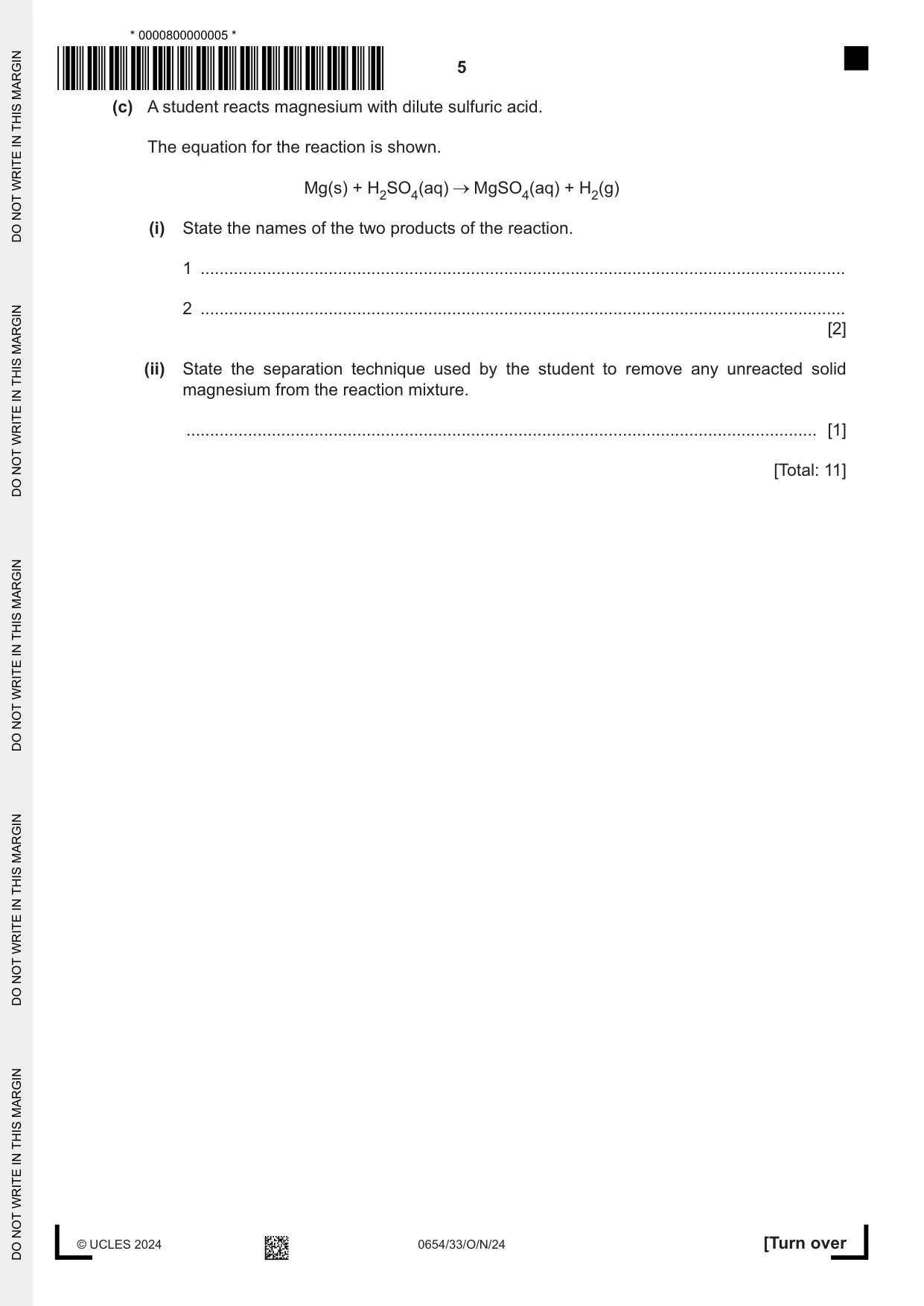 Cambridge IGCSE Sciences - Co-ordinated (Double) 0654 2024 Oct/Nov Paper 3 · Variant 3 question paper, page 5 of 28