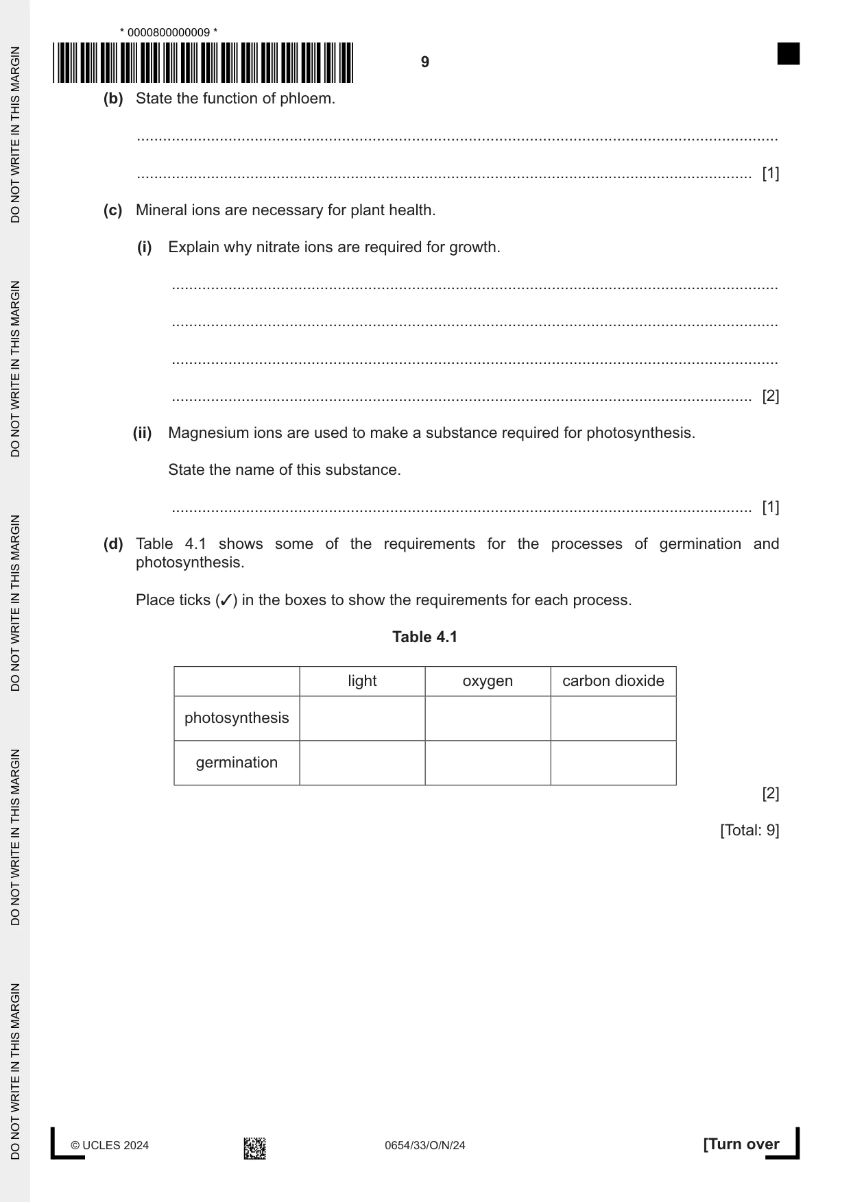 Cambridge IGCSE Sciences - Co-ordinated (Double) 0654 2024 Oct/Nov Paper 3 · Variant 3 question paper, page 9 of 28