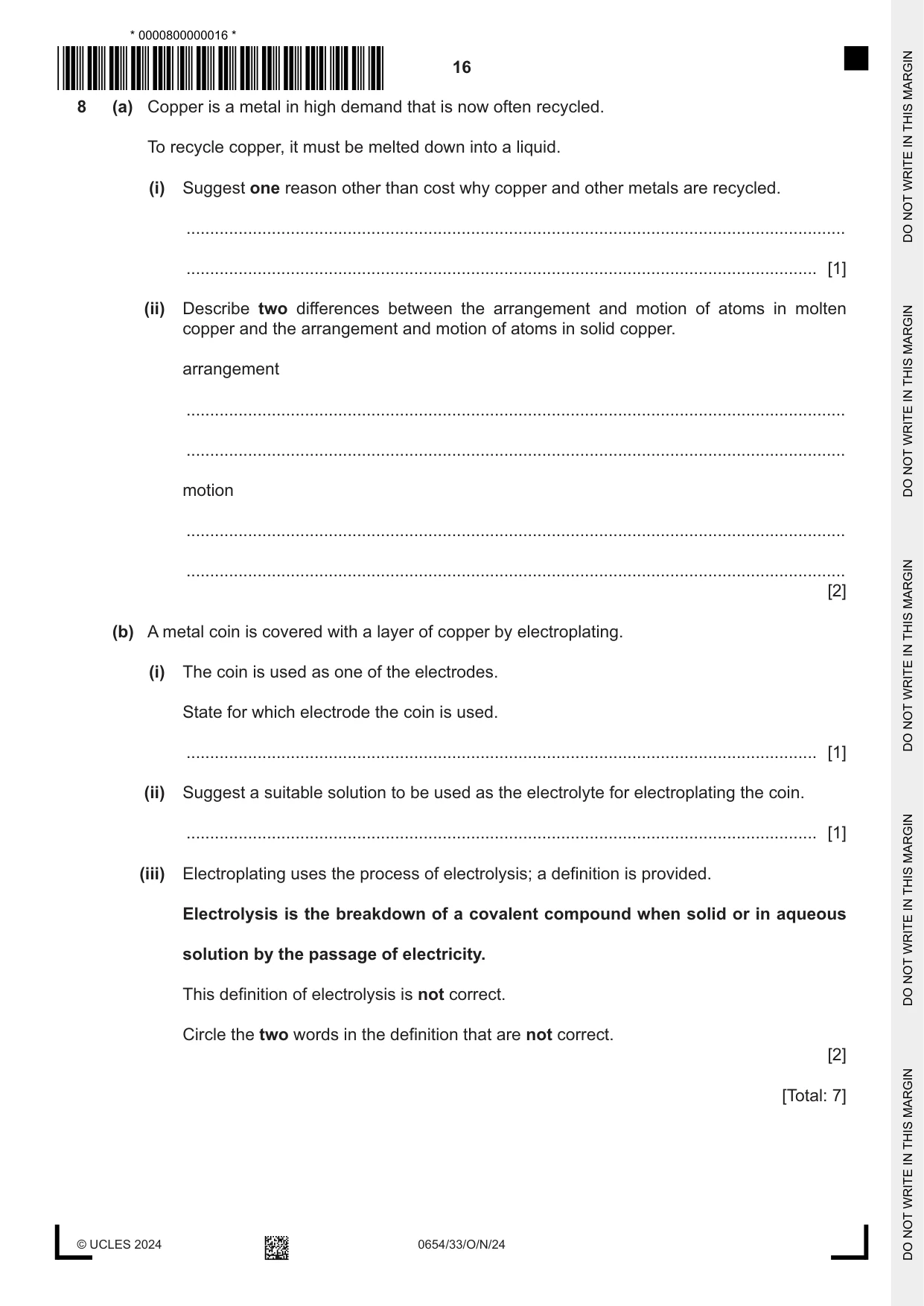 Cambridge IGCSE Sciences - Co-ordinated (Double) 0654 2024 Oct/Nov Paper 3 · Variant 3 question paper, page 16 of 28