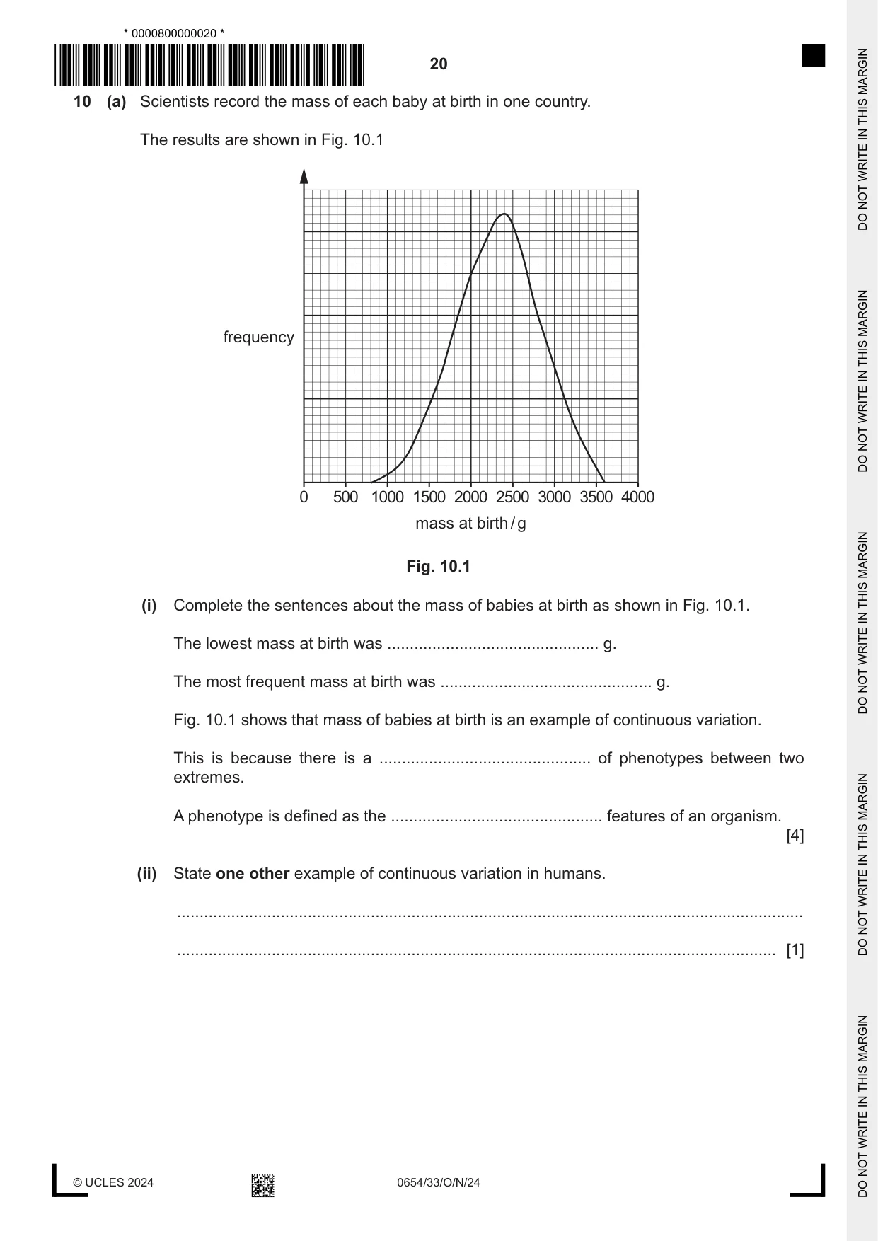 Cambridge IGCSE Sciences - Co-ordinated (Double) 0654 2024 Oct/Nov Paper 3 · Variant 3 question paper, page 20 of 28