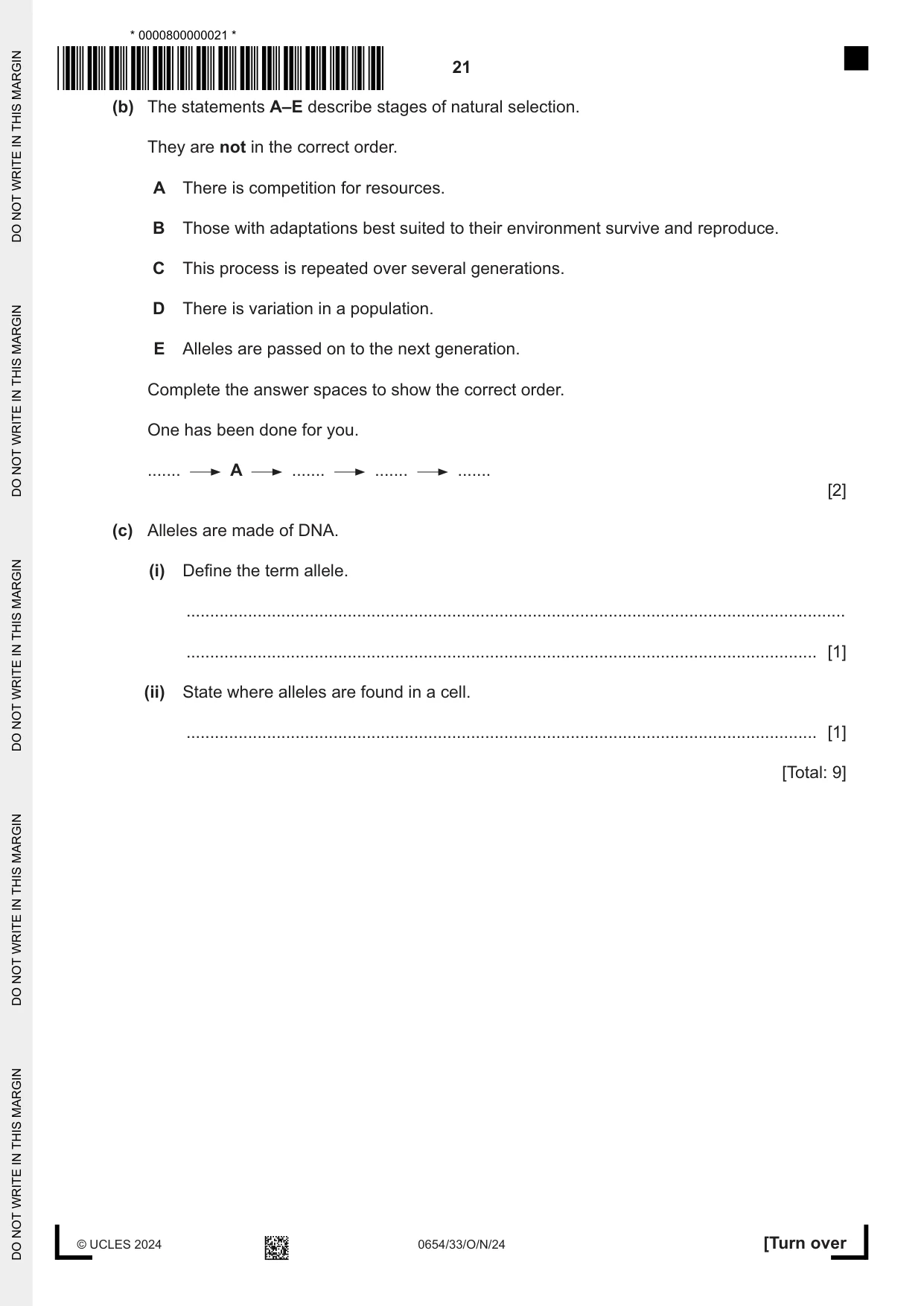 Cambridge IGCSE Sciences - Co-ordinated (Double) 0654 2024 Oct/Nov Paper 3 · Variant 3 question paper, page 21 of 28