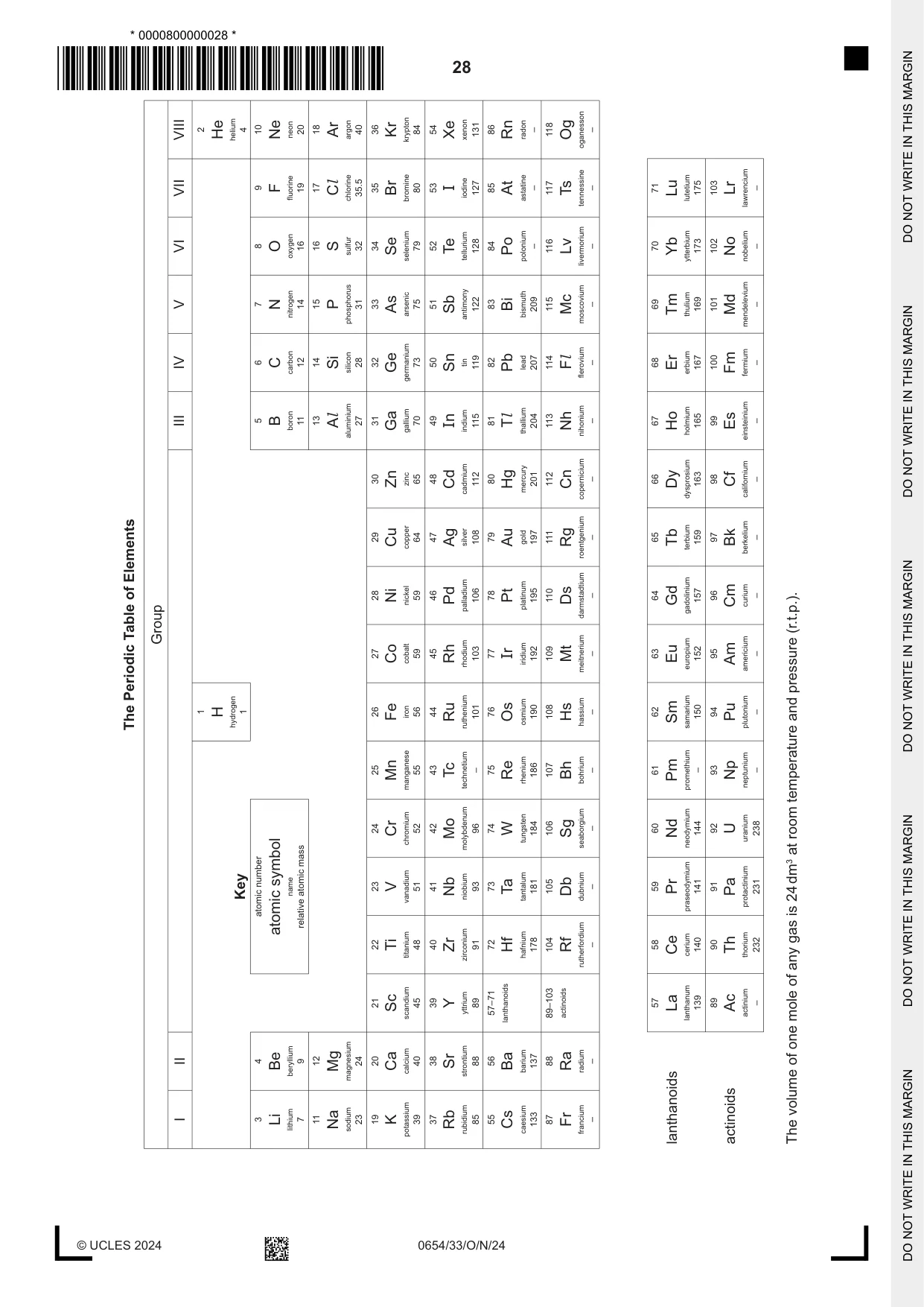 Cambridge IGCSE Sciences - Co-ordinated (Double) 0654 2024 Oct/Nov Paper 3 · Variant 3 question paper, page 28 of 28