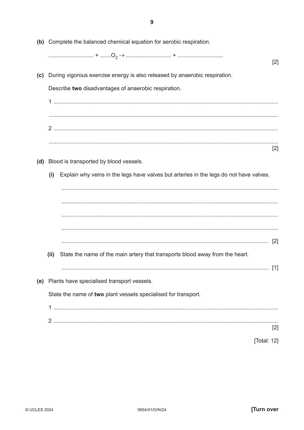 Cambridge IGCSE Sciences - Co-ordinated (Double) 0654 2024 Oct/Nov Paper 4 · Variant 1 question paper, page 9 of 24