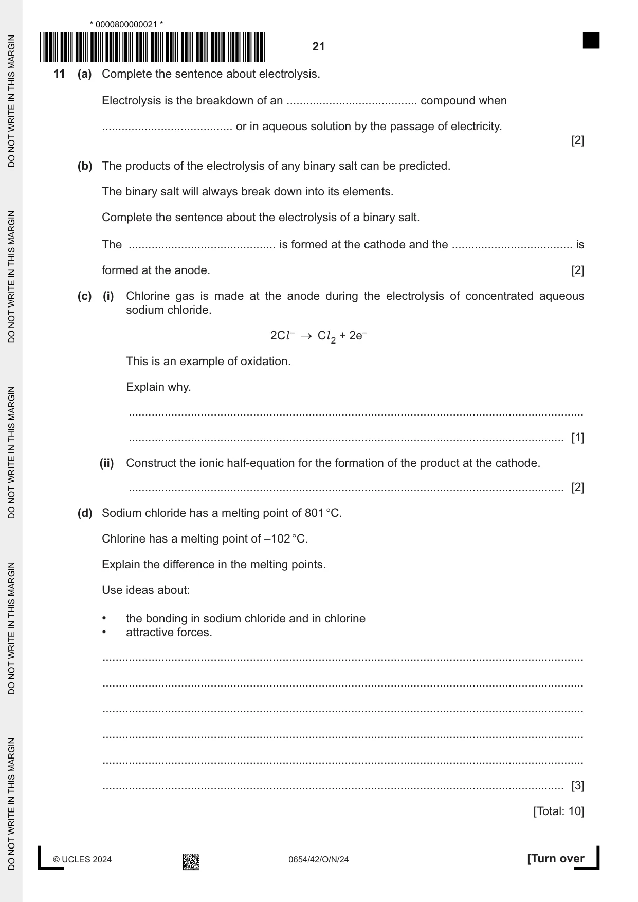 Cambridge IGCSE Sciences - Co-ordinated (Double) 0654 2024 Oct/Nov Paper 4 · Variant 2 question paper, page 21 of 24