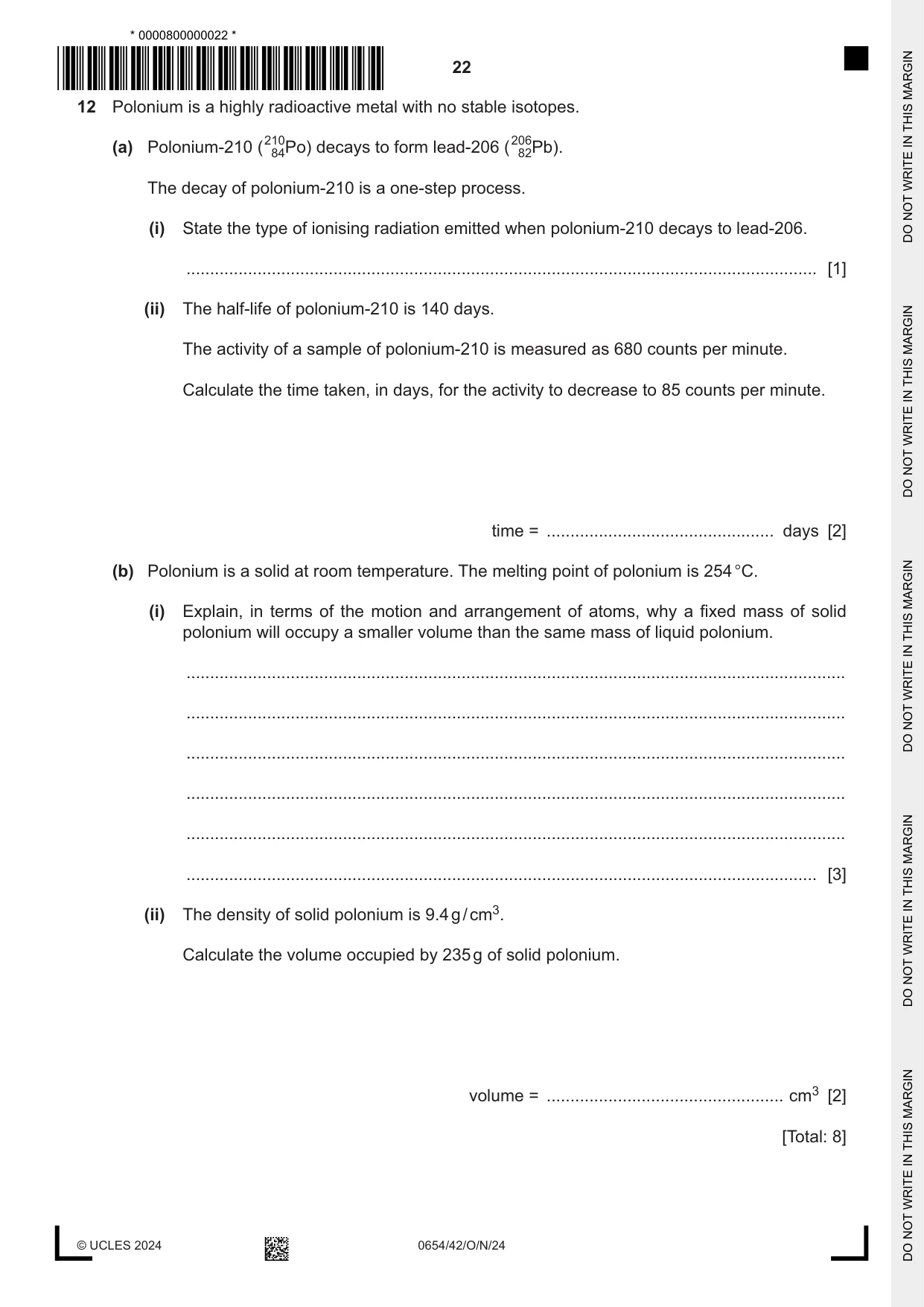 Cambridge IGCSE Sciences - Co-ordinated (Double) 0654 2024 Oct/Nov Paper 4 · Variant 2 question paper, page 22 of 24
