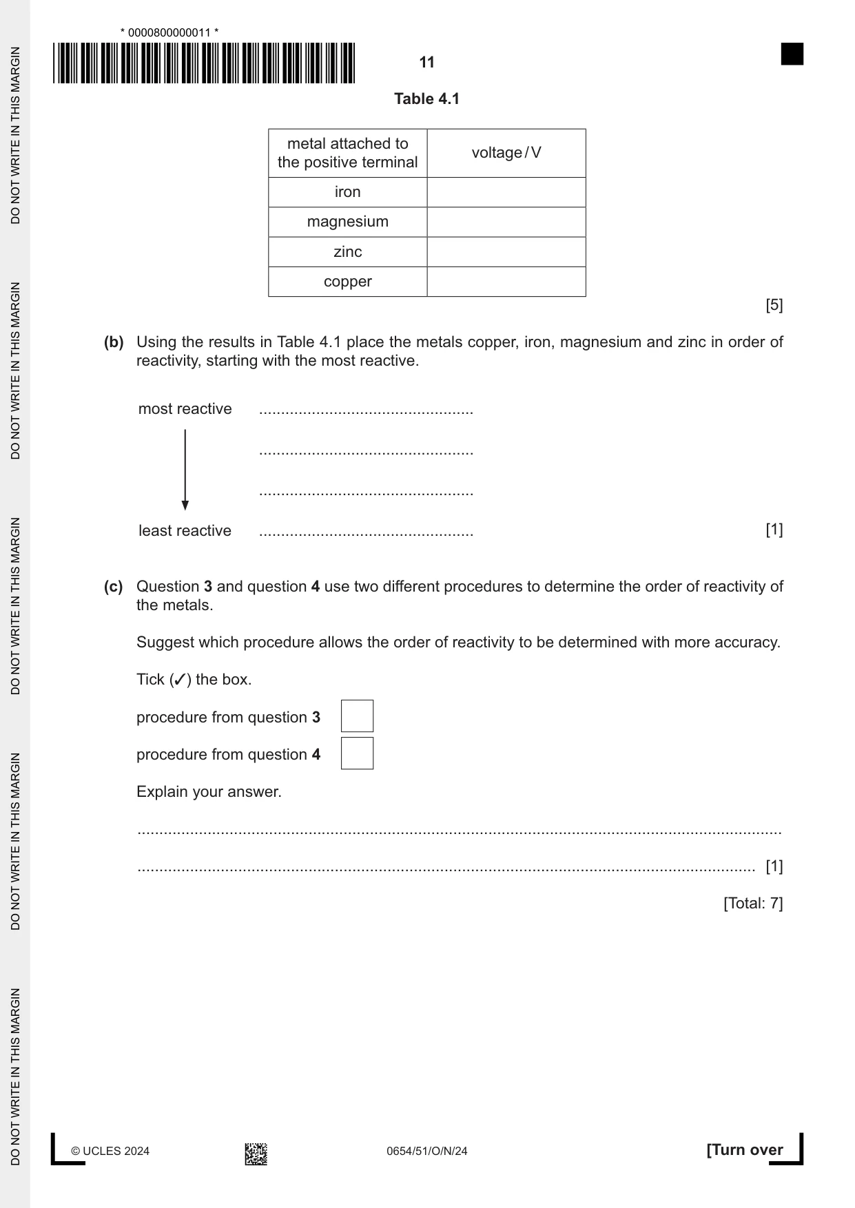 Cambridge IGCSE Sciences - Co-ordinated (Double) 0654 2024 Oct/Nov Paper 5 · Variant 1 question paper, page 11 of 20