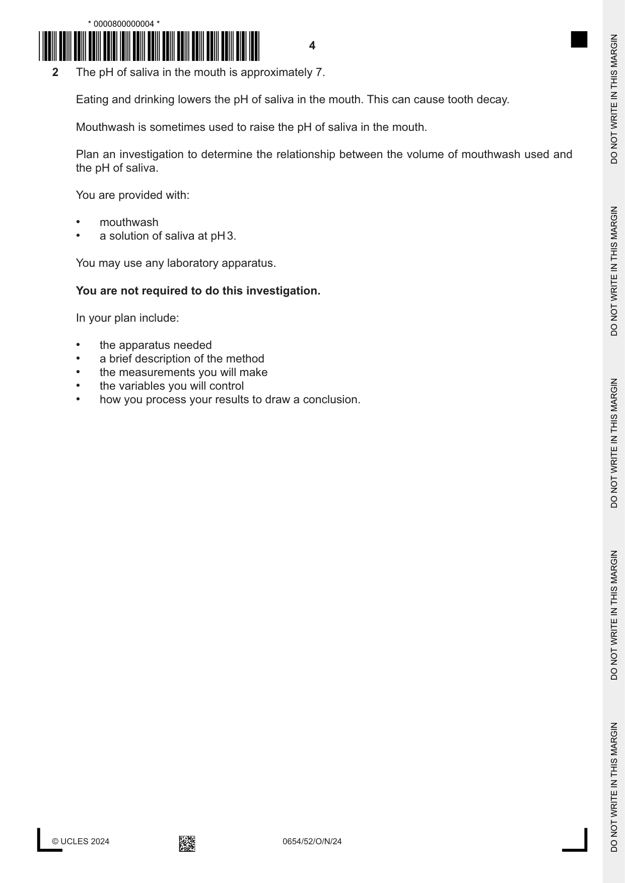 Cambridge IGCSE Sciences - Co-ordinated (Double) 0654 2024 Oct/Nov Paper 5 · Variant 2 question paper, page 4 of 20