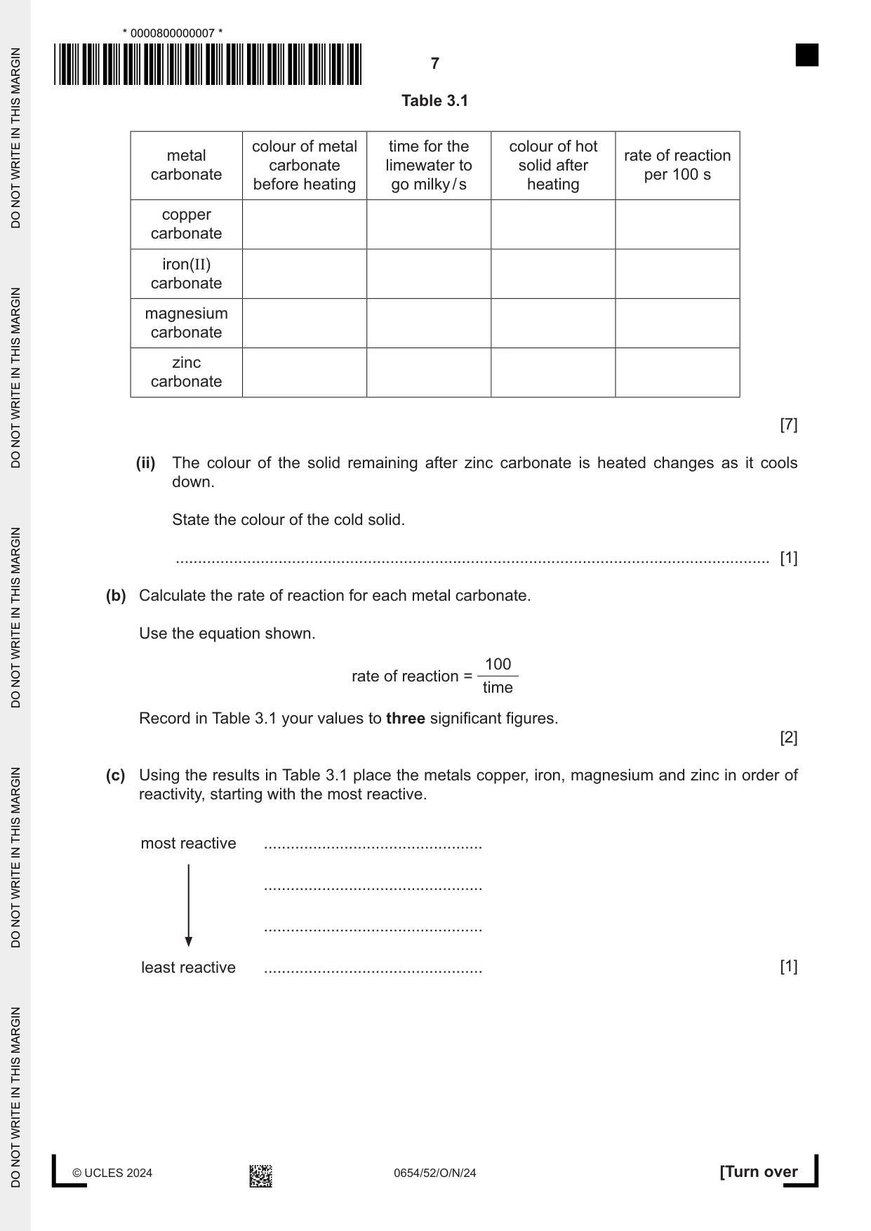 Cambridge IGCSE Sciences - Co-ordinated (Double) 0654 2024 Oct/Nov Paper 5 · Variant 2 question paper, page 7 of 20