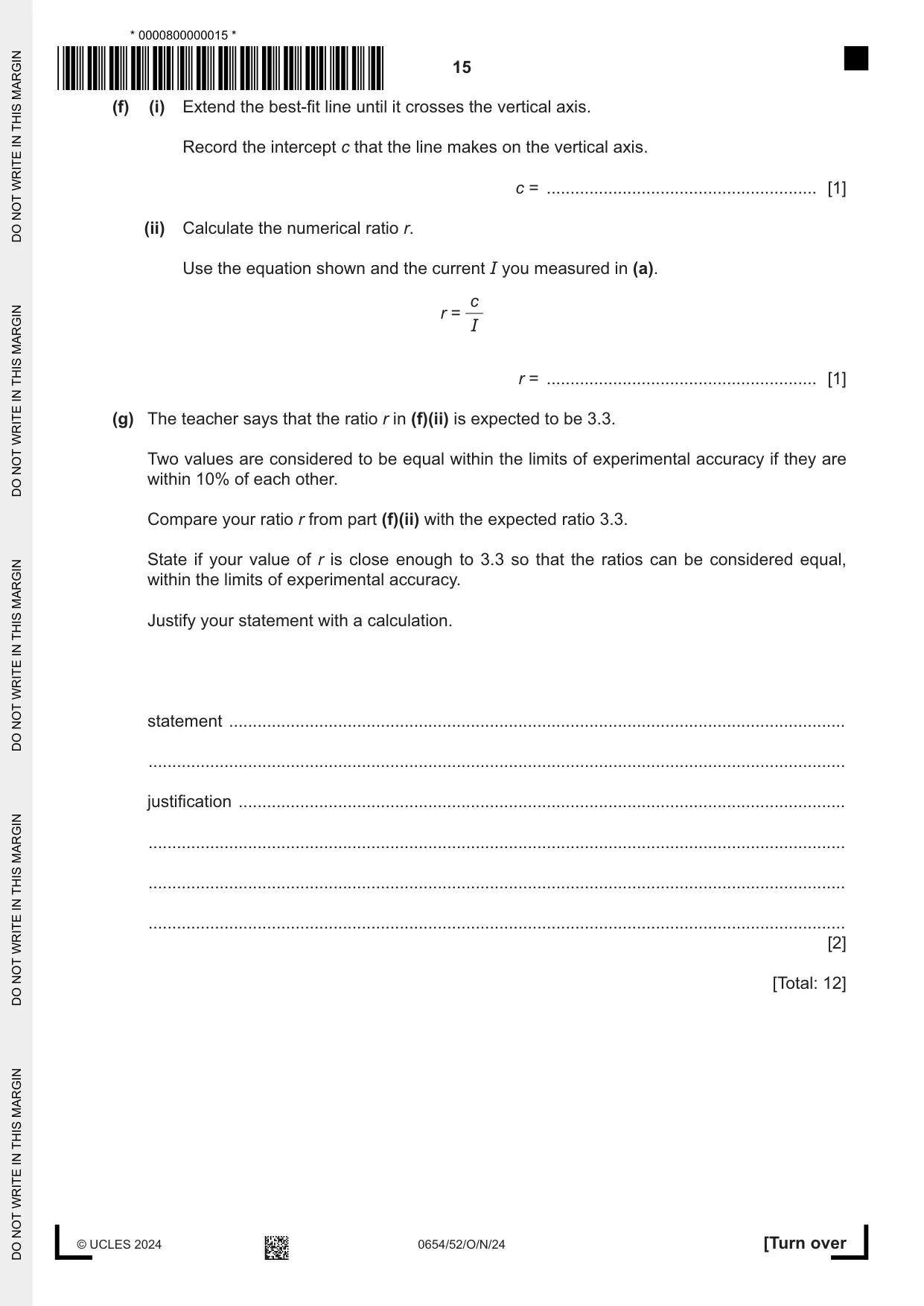 Cambridge IGCSE Sciences - Co-ordinated (Double) 0654 2024 Oct/Nov Paper 5 · Variant 2 question paper, page 15 of 20