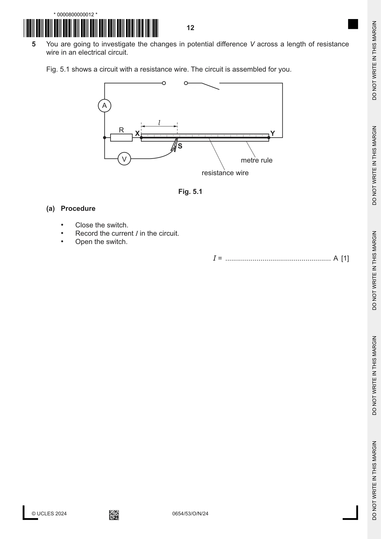 Cambridge IGCSE Sciences - Co-ordinated (Double) 0654 2024 Oct/Nov Paper 5 · Variant 3 question paper, page 12 of 20