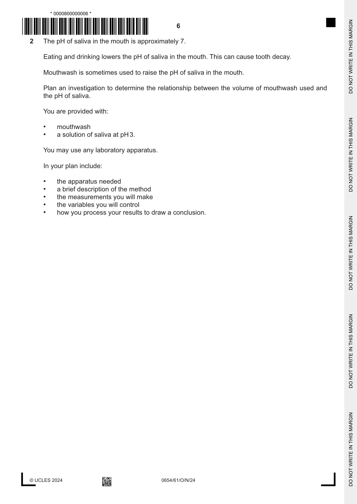 Cambridge IGCSE Sciences - Co-ordinated (Double) 0654 2024 Oct/Nov Paper 6 · Variant 1 question paper, page 6 of 24