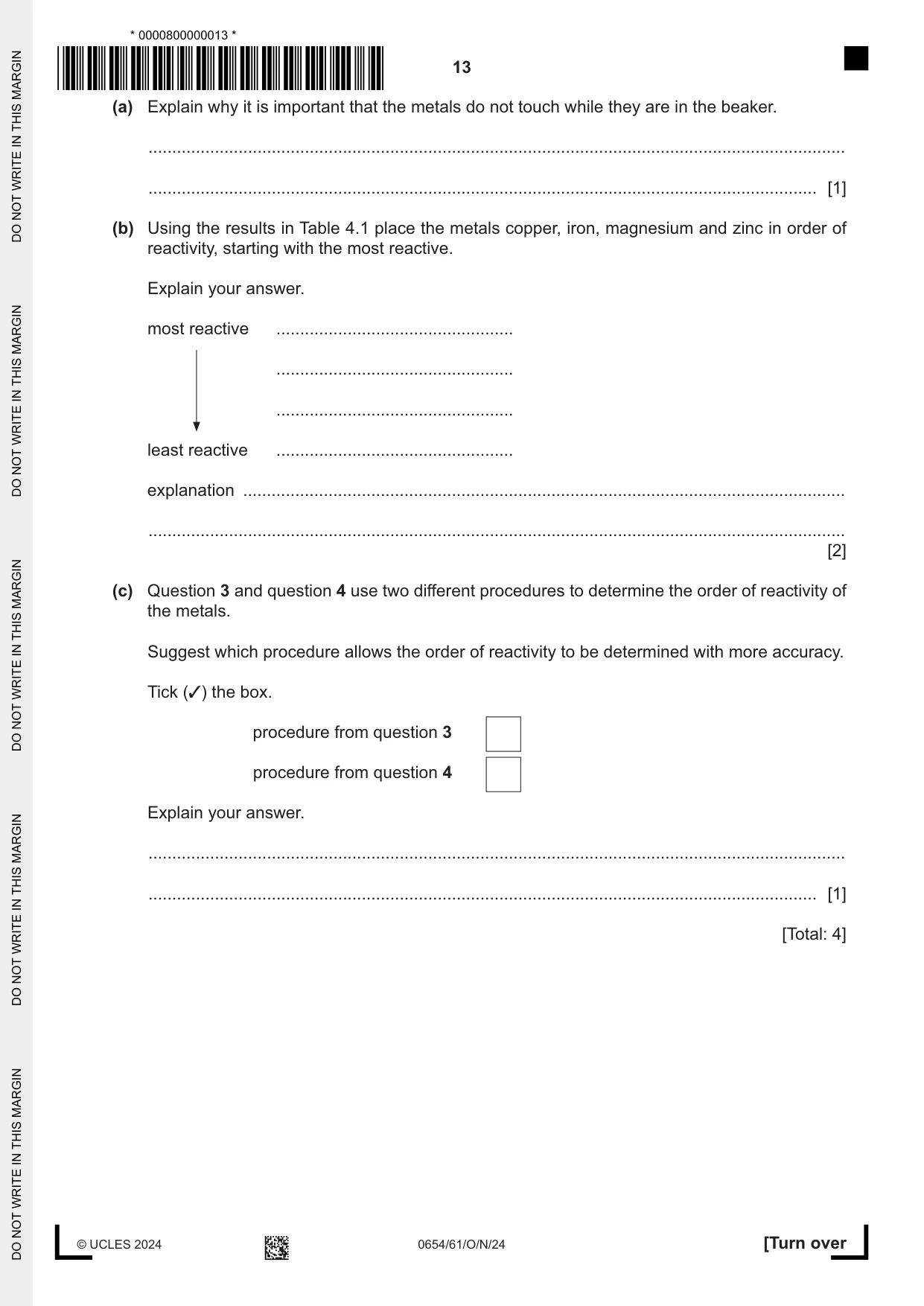 Cambridge IGCSE Sciences - Co-ordinated (Double) 0654 2024 Oct/Nov Paper 6 · Variant 1 question paper, page 13 of 24