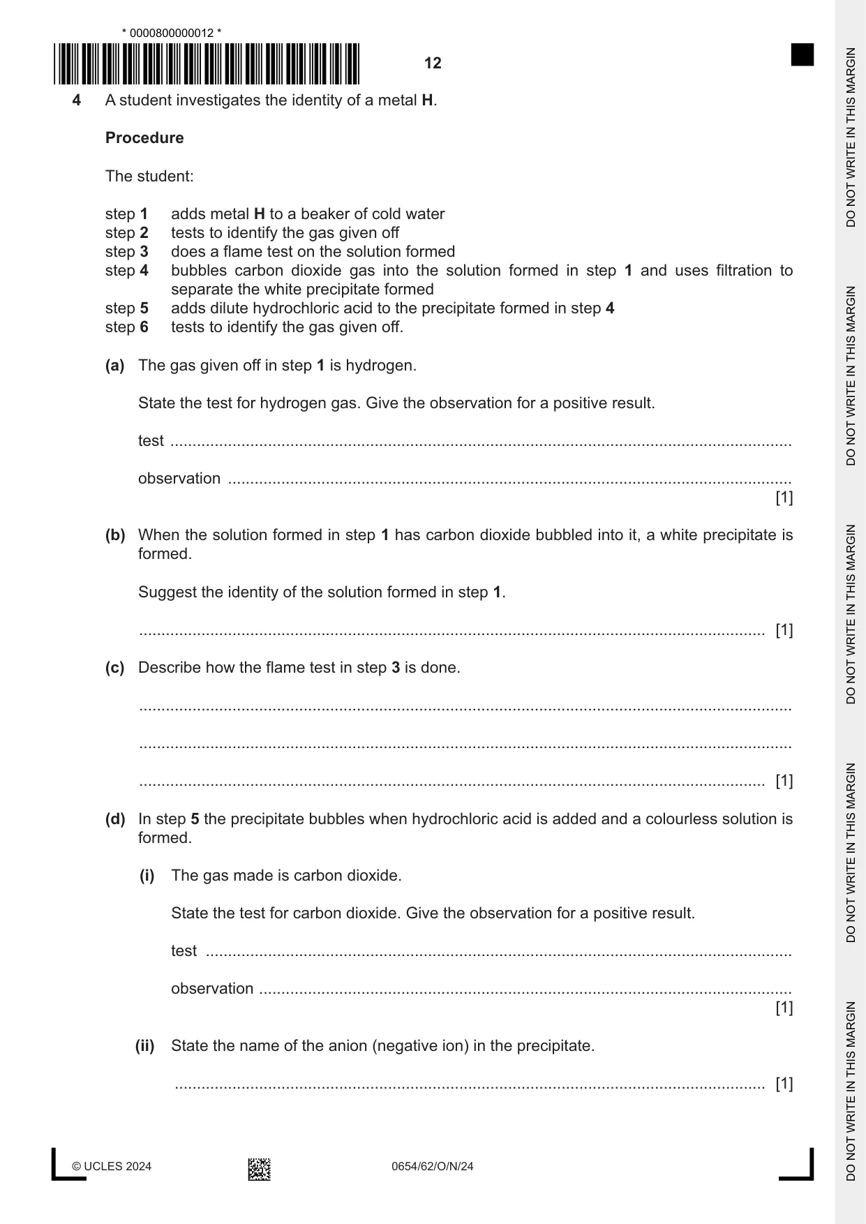 Cambridge IGCSE Sciences - Co-ordinated (Double) 0654 2024 Oct/Nov Paper 6 · Variant 2 question paper, page 12 of 24