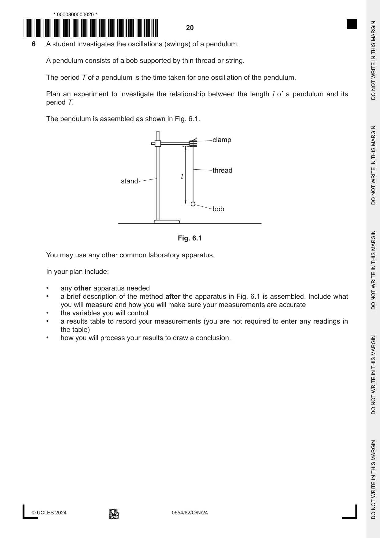 Cambridge IGCSE Sciences - Co-ordinated (Double) 0654 2024 Oct/Nov Paper 6 · Variant 2 question paper, page 20 of 24