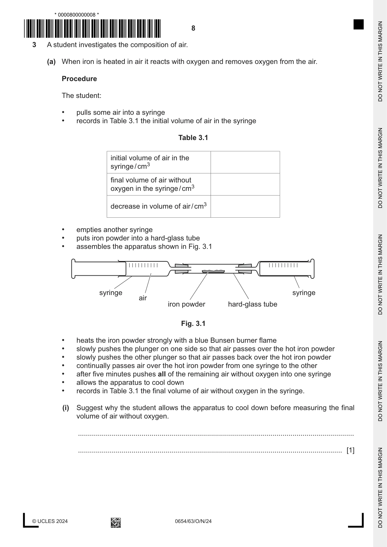 Cambridge IGCSE Sciences - Co-ordinated (Double) 0654 2024 Oct/Nov Paper 6 · Variant 3 question paper, page 8 of 20