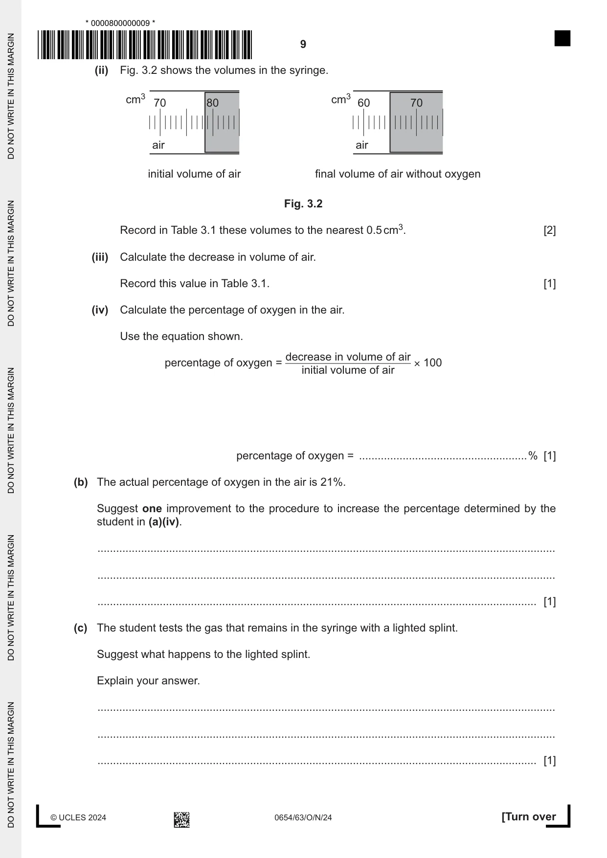 Cambridge IGCSE Sciences - Co-ordinated (Double) 0654 2024 Oct/Nov Paper 6 · Variant 3 question paper, page 9 of 20