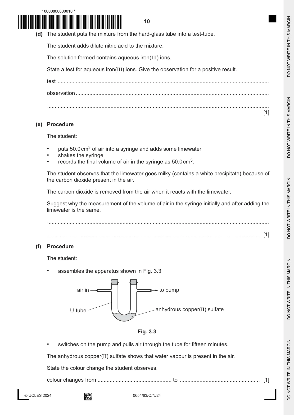 Cambridge IGCSE Sciences - Co-ordinated (Double) 0654 2024 Oct/Nov Paper 6 · Variant 3 question paper, page 10 of 20