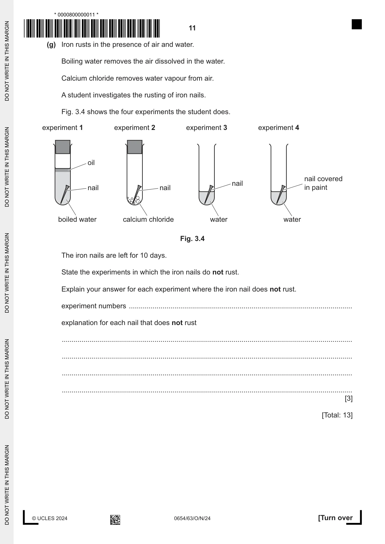 Cambridge IGCSE Sciences - Co-ordinated (Double) 0654 2024 Oct/Nov Paper 6 · Variant 3 question paper, page 11 of 20