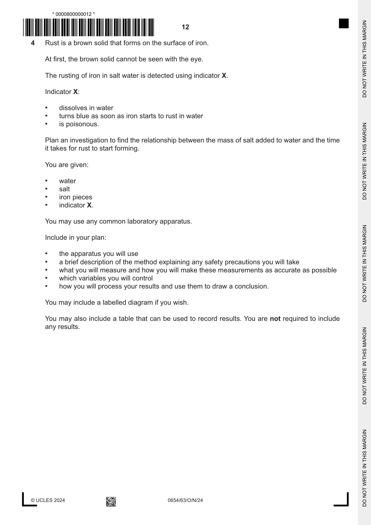 Cambridge IGCSE Sciences - Co-ordinated (Double) 0654 2024 Oct/Nov Paper 6 · Variant 3 question paper, page 12 of 20