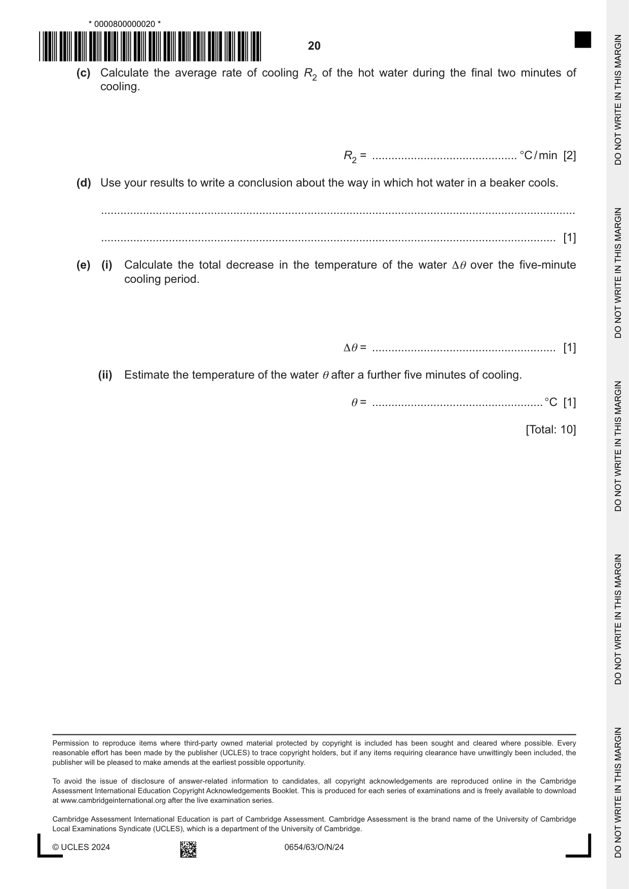 Cambridge IGCSE Sciences - Co-ordinated (Double) 0654 2024 Oct/Nov Paper 6 · Variant 3 question paper, page 20 of 20