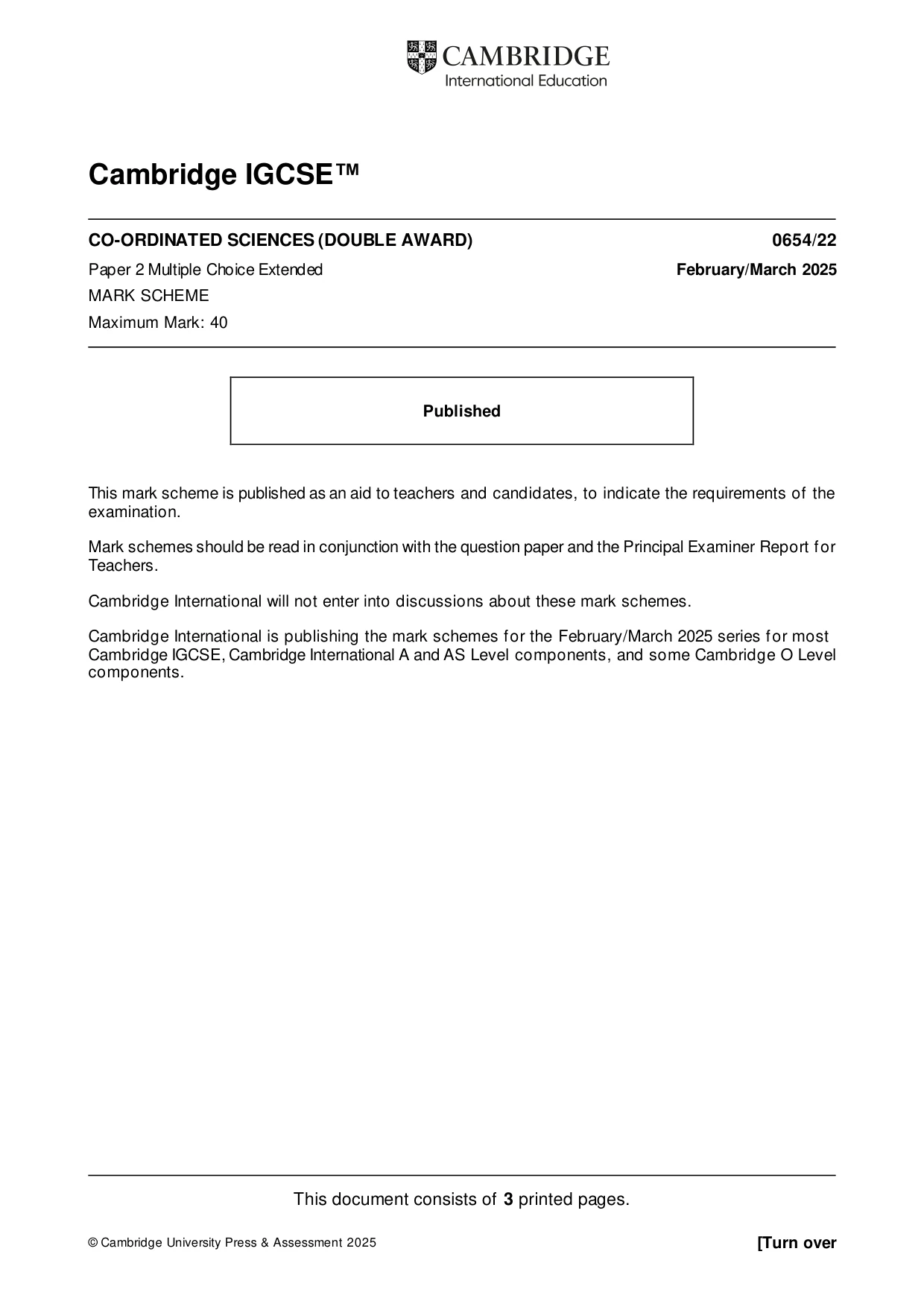 Mark scheme, page 1 of 3