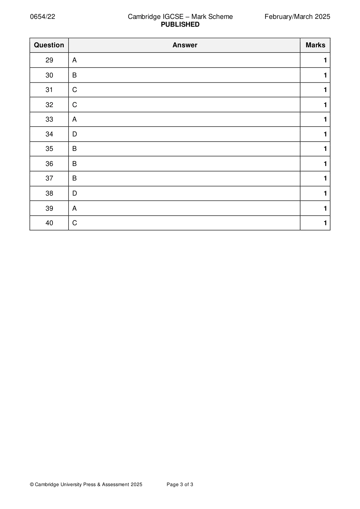 Mark scheme, page 3 of 3