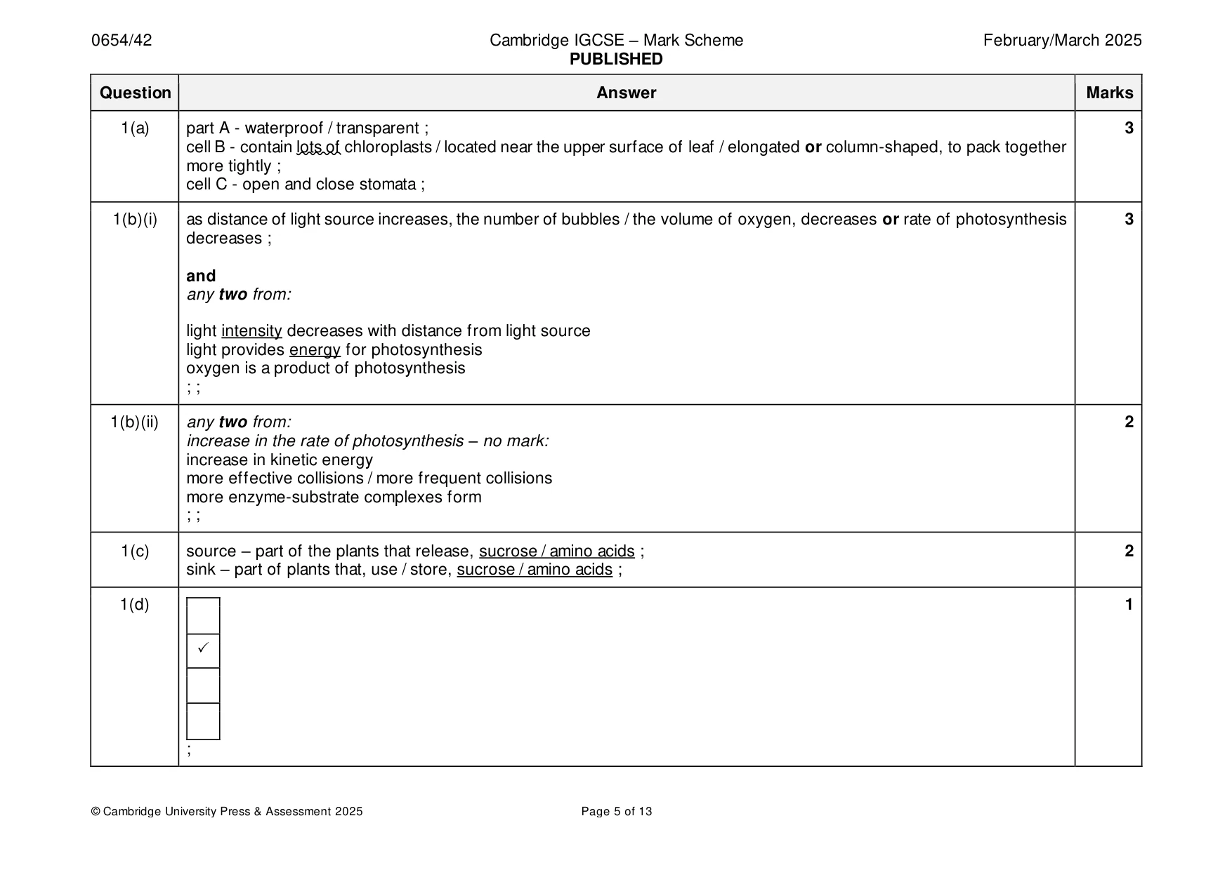 Mark scheme, page 5 of 13