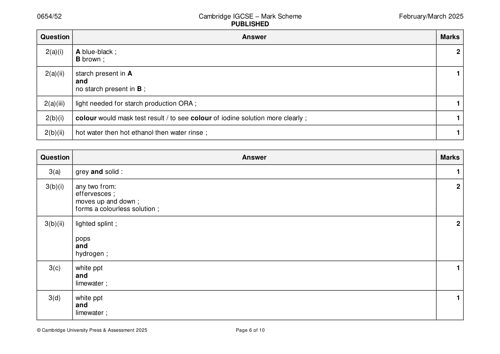 Mark scheme, page 6 of 10