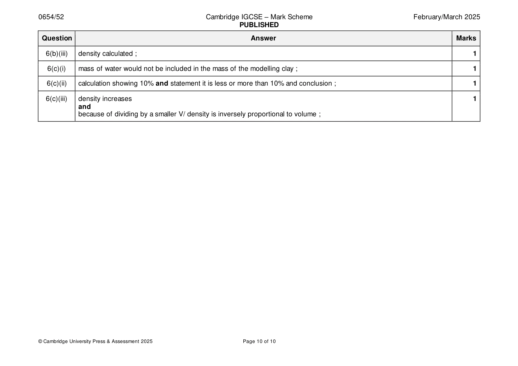 Mark scheme, page 10 of 10
