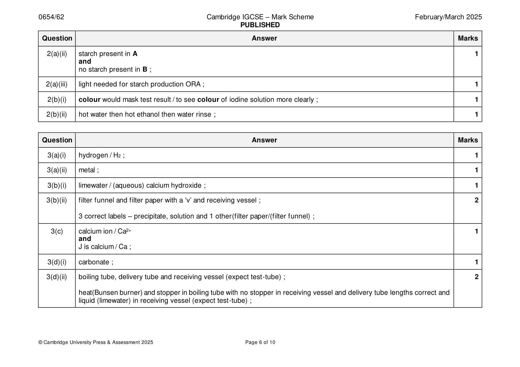 Mark scheme, page 6 of 10