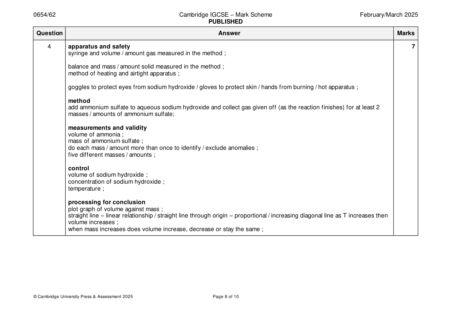 Mark scheme, page 8 of 10