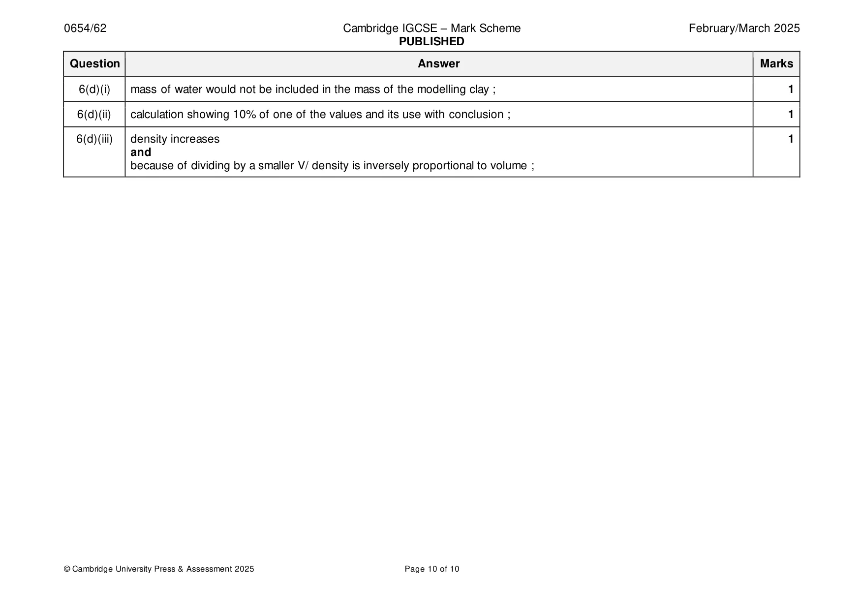 Mark scheme, page 10 of 10