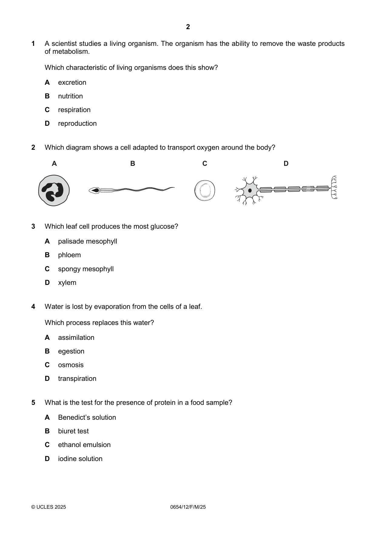Cambridge IGCSE Sciences - Co-ordinated (Double) 0654 2025 Feb/March Paper 1 · Variant 2 question paper, page 2 of 16